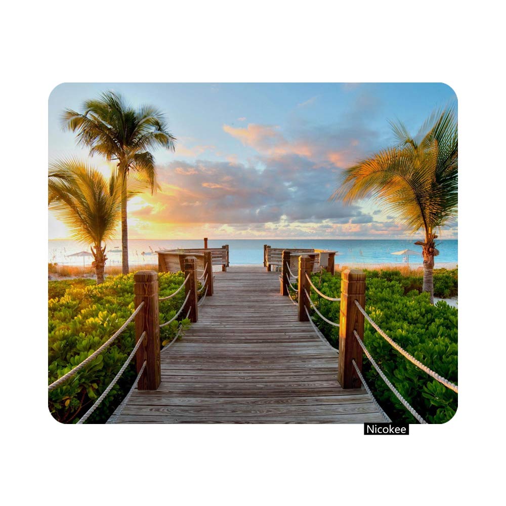 Premium Gaming Mouse Pad with Tropical Palm Trees Beach Design - Non-Slip Rubber Base for PC, Laptop, Office & Home Use - 9.5