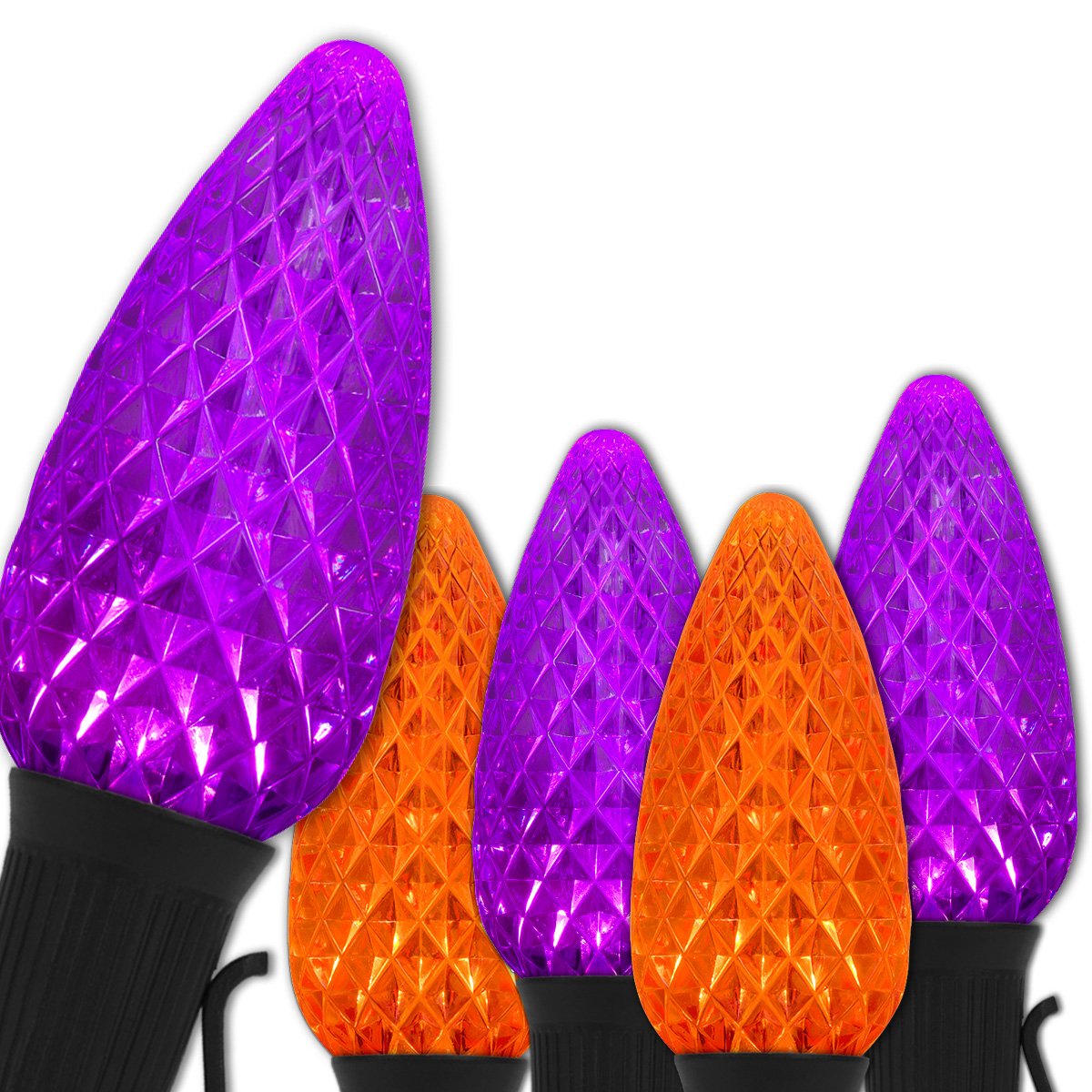 OptiCore C9 Halloween String Lights - 50ft Commercial Grade Outdoor Hanging Lights (50 LED Bulbs, Purple & Orange) - Perfect for Halloween Decorations, Fall Porch Lighting, and Outdoor Party Decor