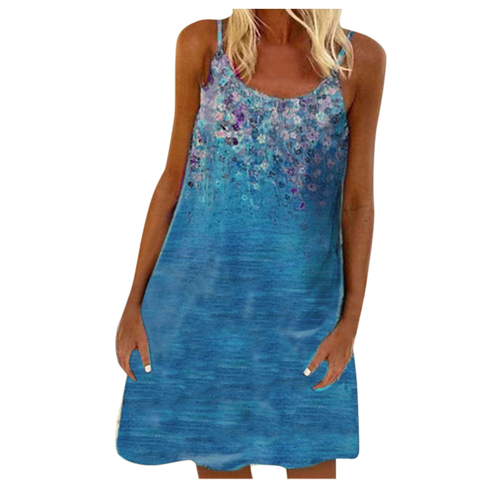 Women's Summer Casual Sleeveless Midi Dress - Dragonfly Print Sun Dress for Beach, Party & Vacation | Lightweight Flowy Blue Dress #01 | Perfect for Outdoor Events, Travel & Date Nights