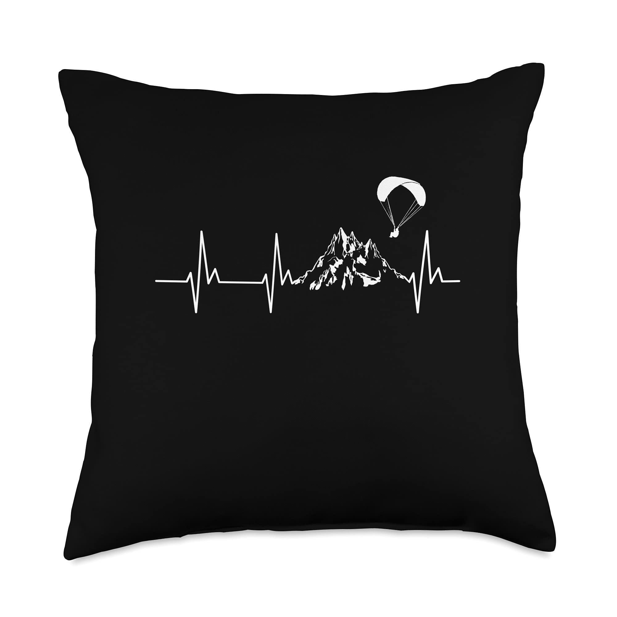 Heartbeat Paragliding Over Mountain Throw Pillow - 18x18 Inches Multicolor Home Decor for Living Room, Bedroom & Outdoor Adventures