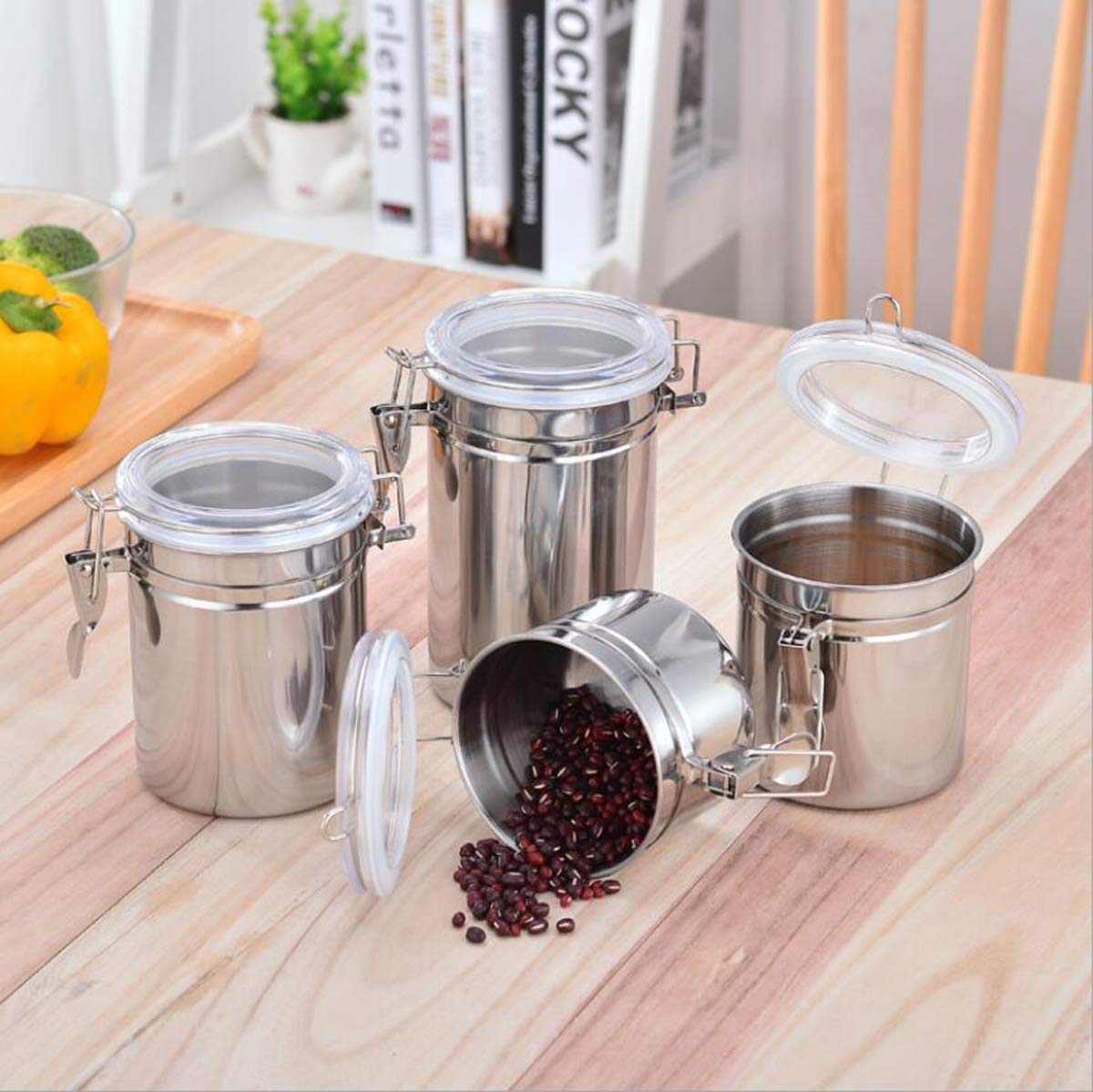 Stainless Steel Airtight Food Canisters Set - 4-Piece for Coffee, Tea & Flour Storage