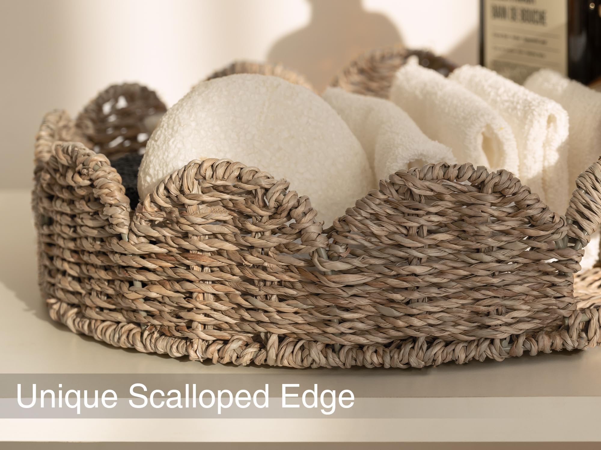 Round Wicker Rattan Serving Tray with Handles - 13
