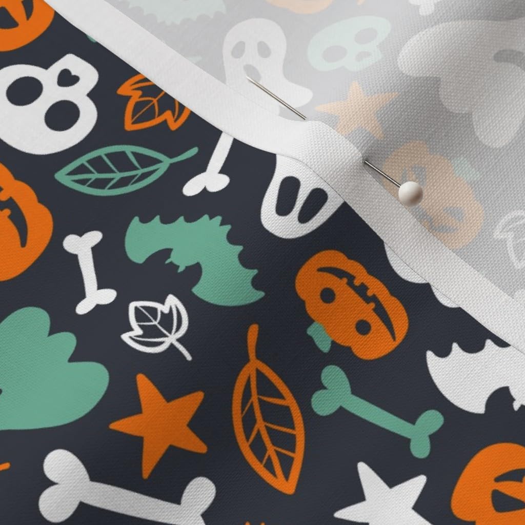 Halloween Retro Pattern Fabric - Pumpkins, Skulls, Bones & Bats Printed on Petal Signature Cotton by The Yard for Sewing, Quilting, Apparel & DIY Decor | Cute Costume & Ghost Design for Seasonal Crafts, Home Decor & Party Supplies