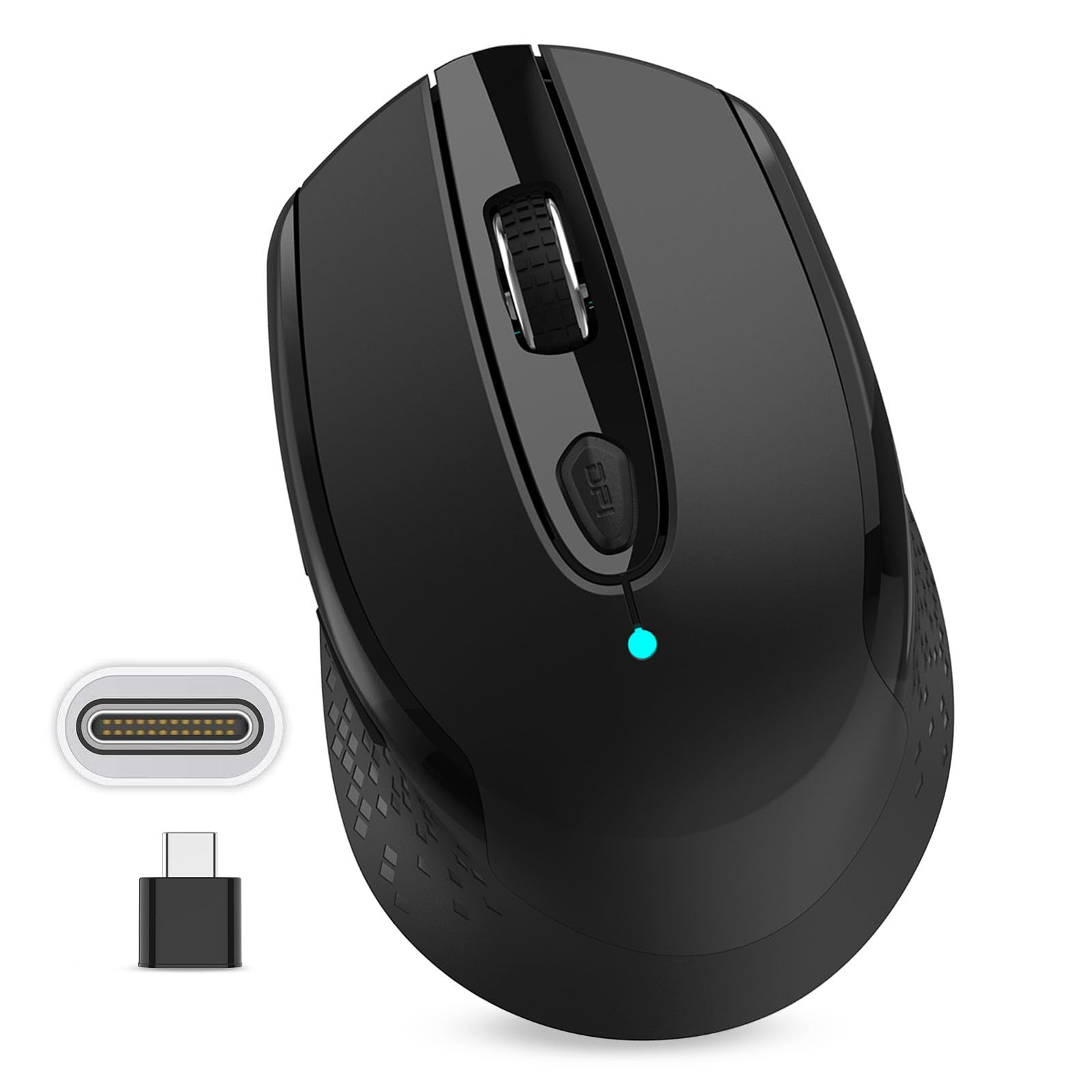 RaceGT Type C Wireless Mouse - 2.4G USB C Silent Cordless Mouse with 6 Buttons & 3 Adjustable DPI (800/1200/1600) for Laptop, Desktop, MacBook, PC - Perfect for Office Work, Gaming & Travel Use
