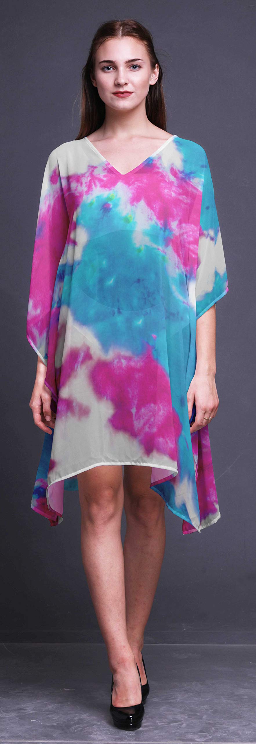 Bimba Short Caftan Midi Dress - Women's Beach Cover Up Swimwear Kaftan for Pool, Vacation & Summer Outfits