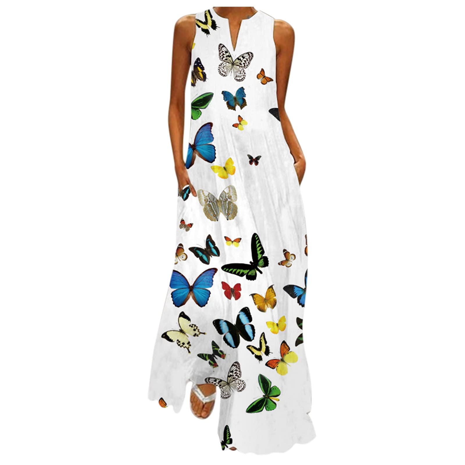 Women's Vintage Bohemian Sleeveless Maxi Dress - Plus Size Casual Summer Cami Dress for Beach, Party & Vacation | Hotkey Flowy Long Dress