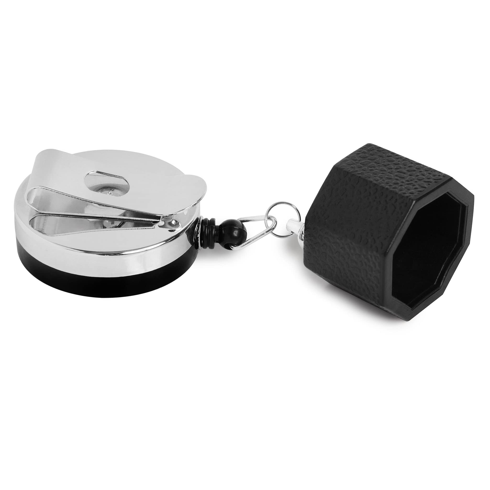 OKKO Retractable Octagon 8-Ball Billiard Pool Cue Chalk Holder with Belt Clip - Black - Compatible with Predator Chalk - Perfect for Pool Players & Bar Game Enthusiasts