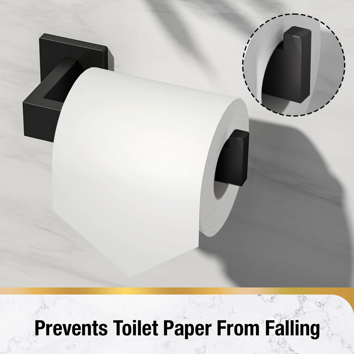Wall Mounted Matte Black Toilet Paper Holder - SUS 304 Stainless Steel Rustproof & Waterproof Bathroom Tissue Roll Stand - Square Design with 360° Rotation - Perfect for Home, Office & RV Bathrooms