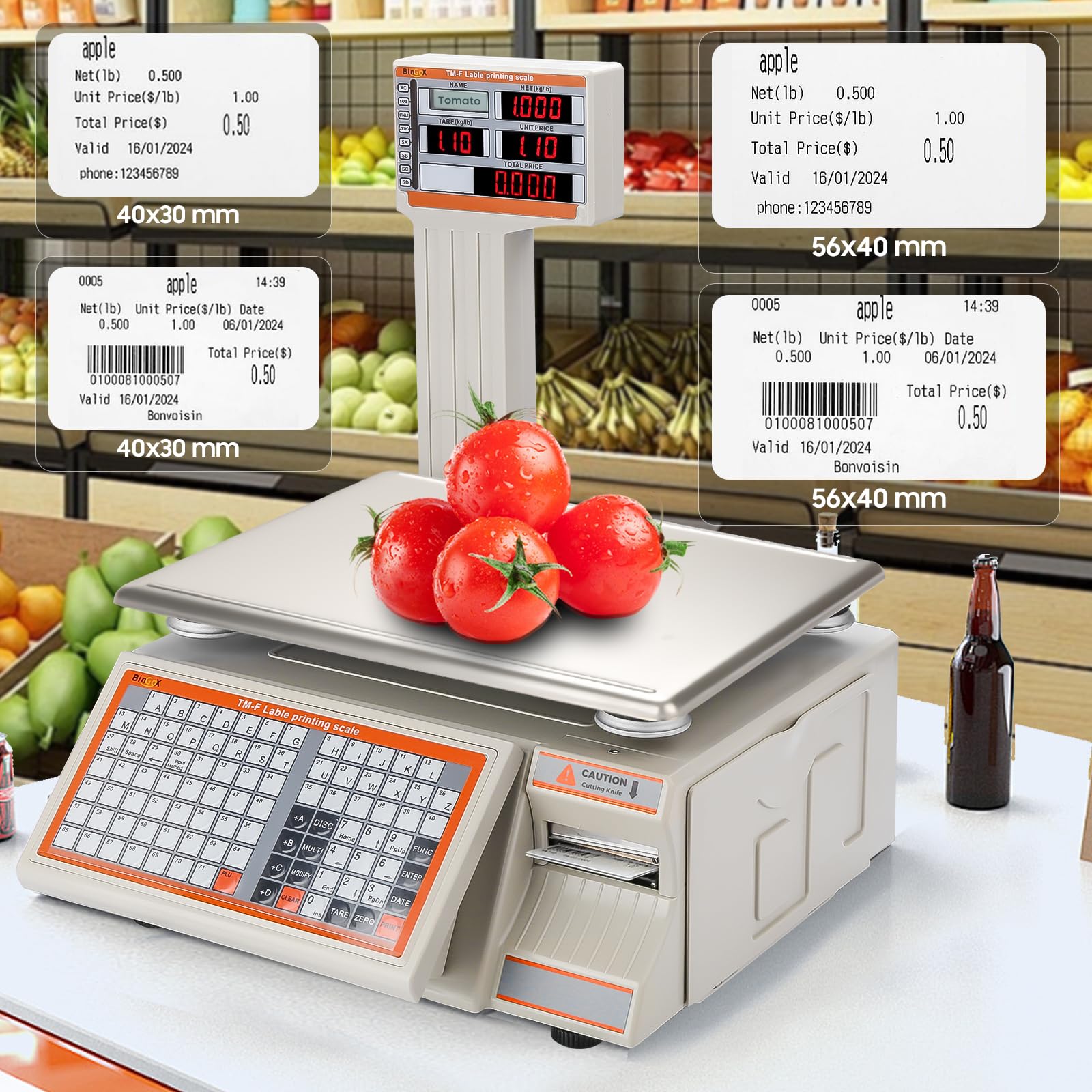 High Precision Commercial Digital Scale with Barcode Label Printer - 66 lbs Capacity for Retail, Supermarkets, Deli, Butcher Shops & Farmers Markets | Perfect for Weighing & Pricing Meat, Produce & Bulk Items
