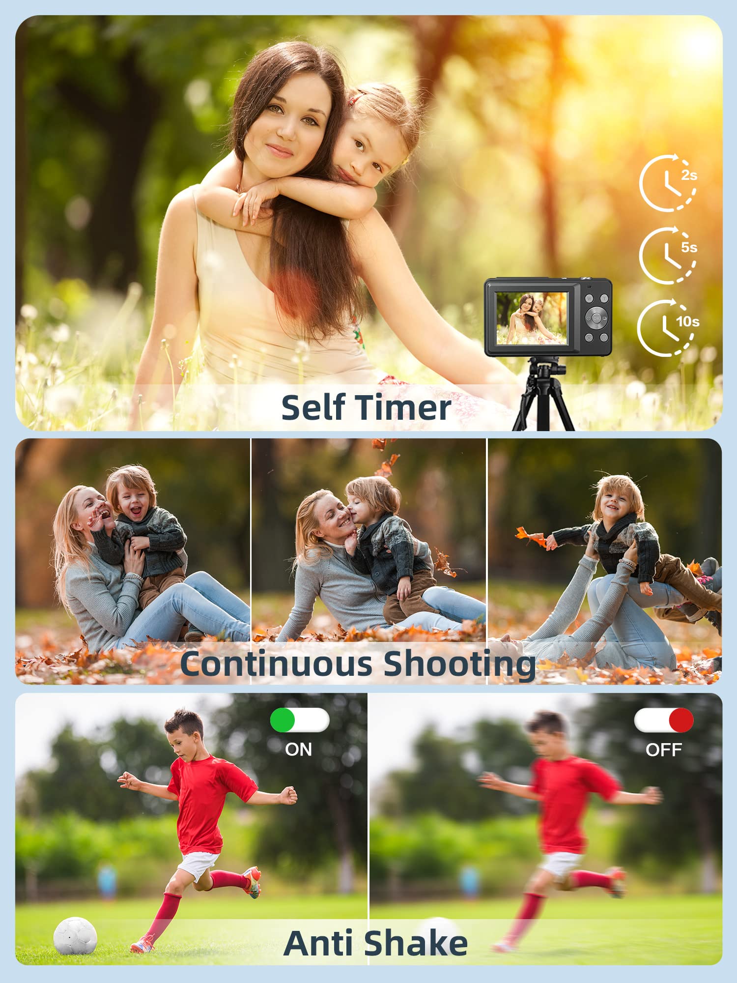 Camkory 44MP FHD 1080P Kids Digital Camera with 16X Zoom - Compact Point and Shoot Camera for Boys & Girls, Includes 32GB SD Card, 2 Batteries & Lanyard - Perfect for Birthday Gifts, Travel Photography & First-Time Photographers