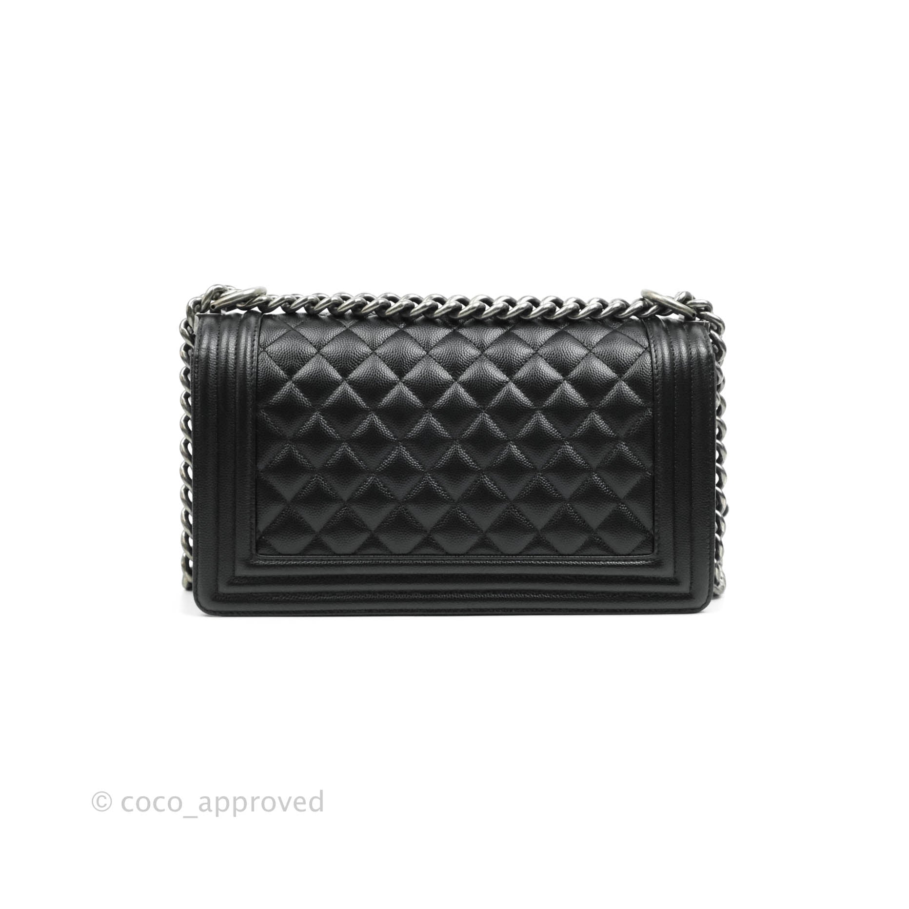 Chanel Boy Quilted Medium Handbag in Black Caviar Leather with Ruthenium Hardware - Perfect for Evening Events, Parties & Luxury Fashion Accessories