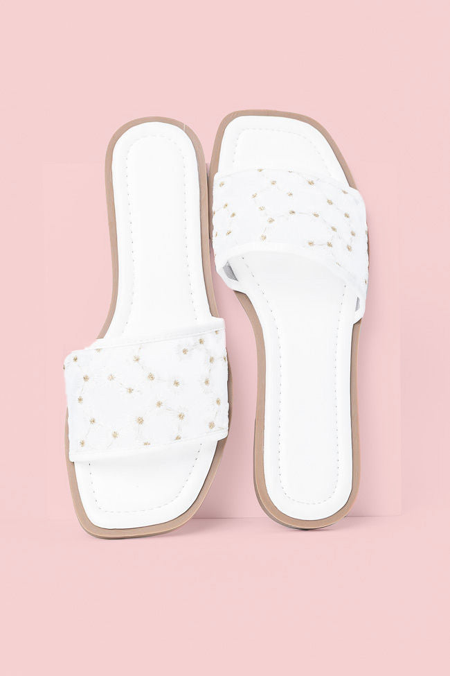 Adeline Women's White Mesh Floral Sandals - Comfortable Summer Beach Shoes for Walking, Outdoor Weddings & Vacation