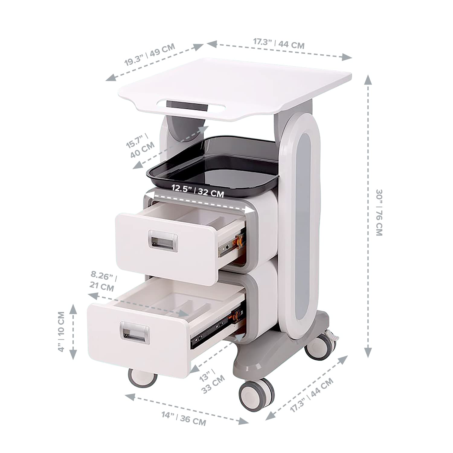 Professional Utility Cart with Wheels - Heavy Duty Rolling Cart with Drawers for Dental Office, Medical Trolley, Salon & Lab - Mobile Storage Cart for Cavitation Machines, Esthetician Supplies & Beauty Tools - Perfect for Clinics, Spas & Medical Facilities