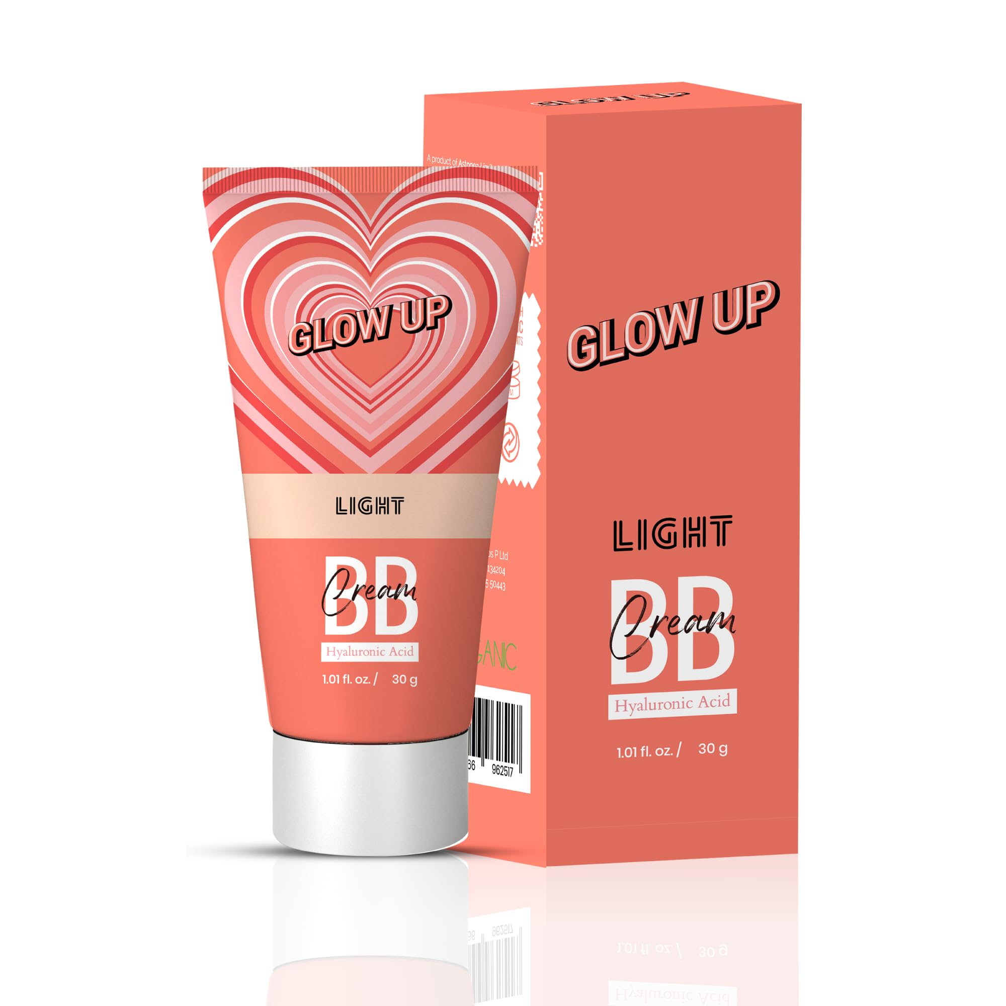 GLOW UP BB Cream 30g - Light Shade with Hyaluronic Acid & SPF 15 | Instant Spot Coverage & Natural Glow | Daily Moisturizing Makeup for Men & Women | Perfect for Work, Date Night & Everyday Wear
