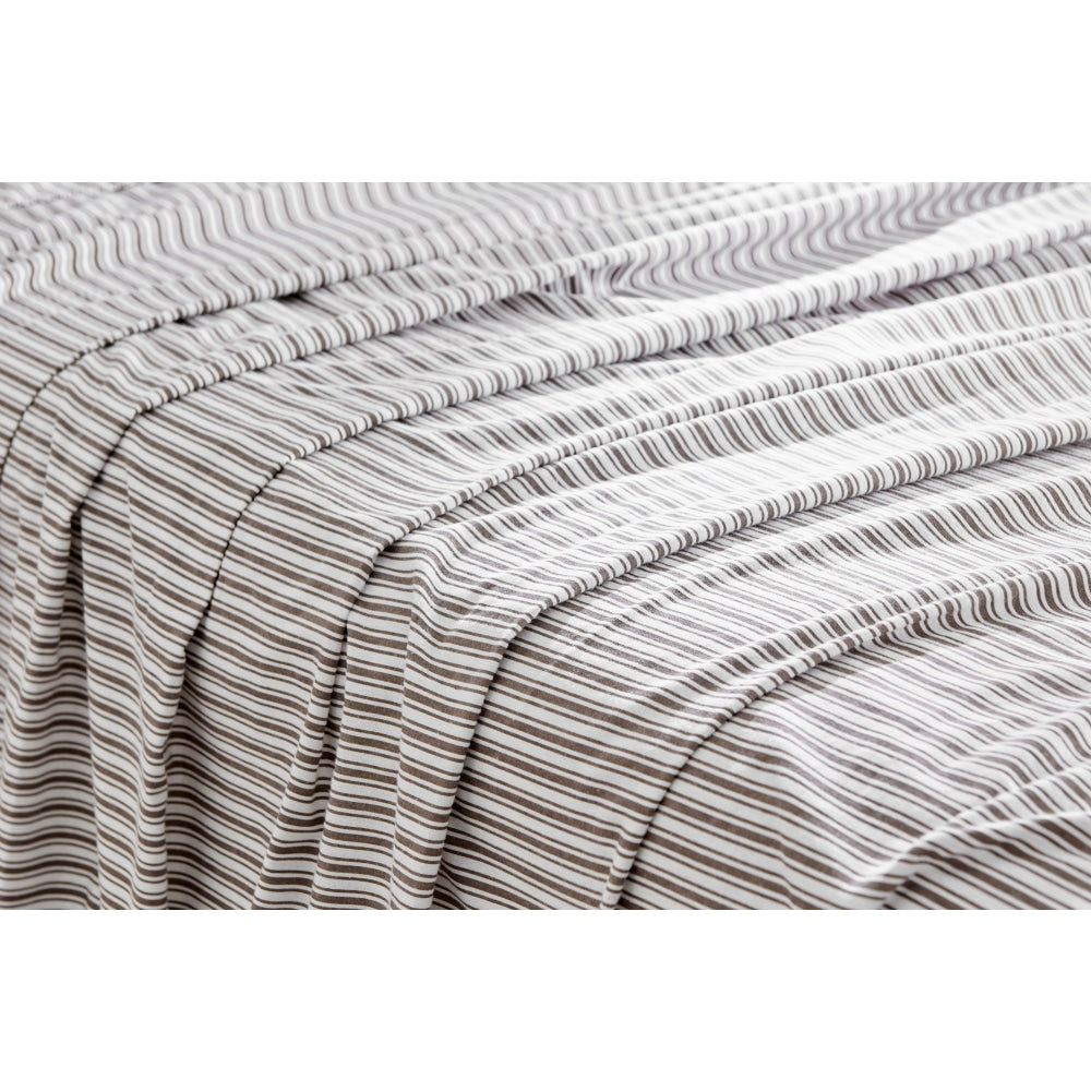 150GSM Striped Flannel Bed Sheet Set - Dark Oak King Size, Soft & Breathable for Cozy Winter Nights