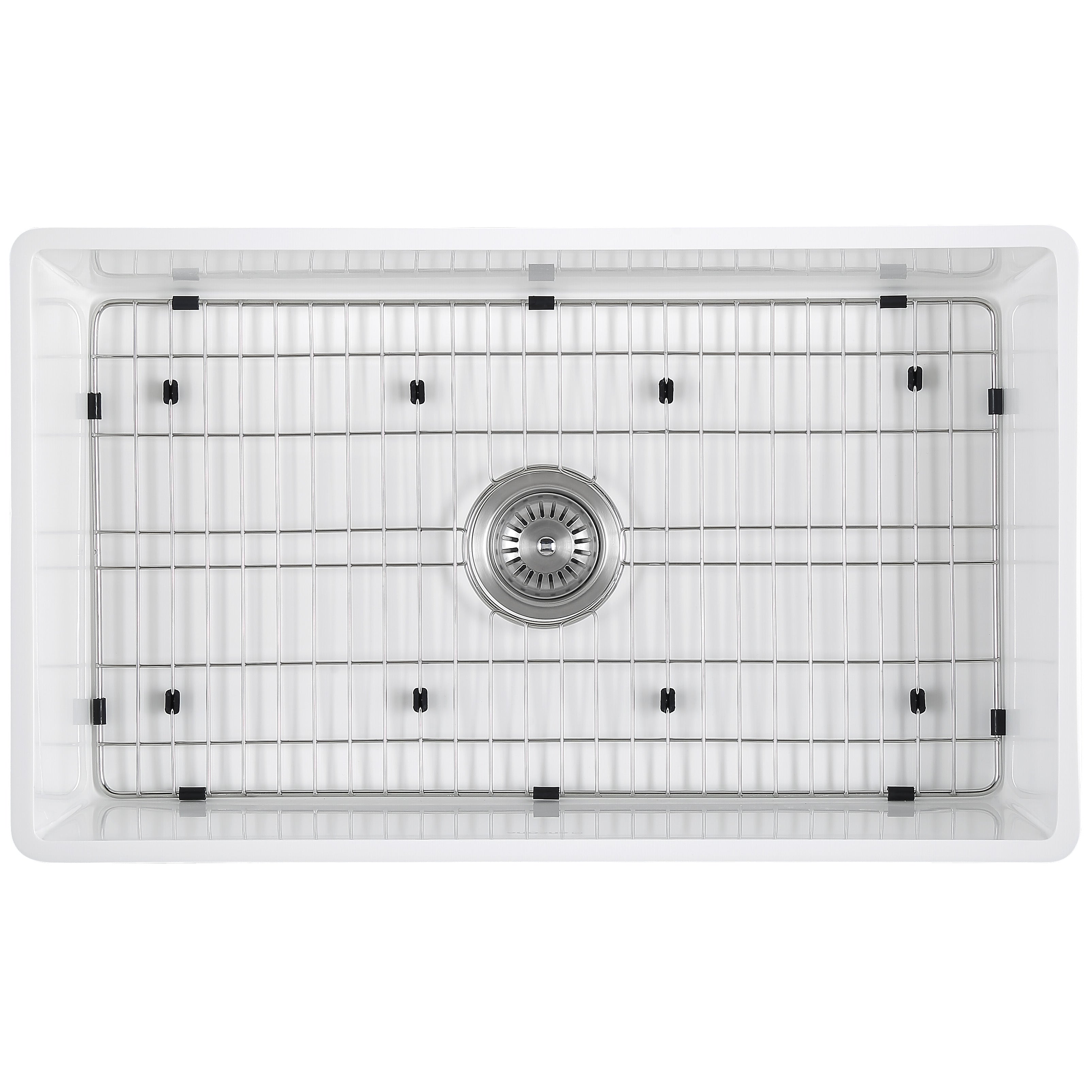 Holbrook Pure Stone Farmhouse 30-inch White Single Bowl Kitchen Sink with Grid & Strainer - Perfect for Modern Farmhouse, Rustic & Contemporary Kitchen Designs