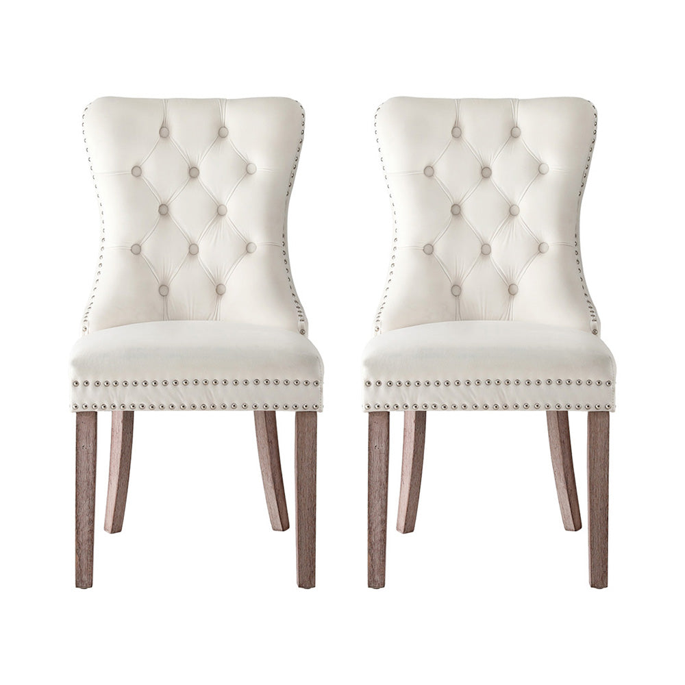 Artiss Dining Chairs Set of 2 - Beige Velvet Upholstered Modern Side Chairs for Kitchen, Dining Room, and Home Decor