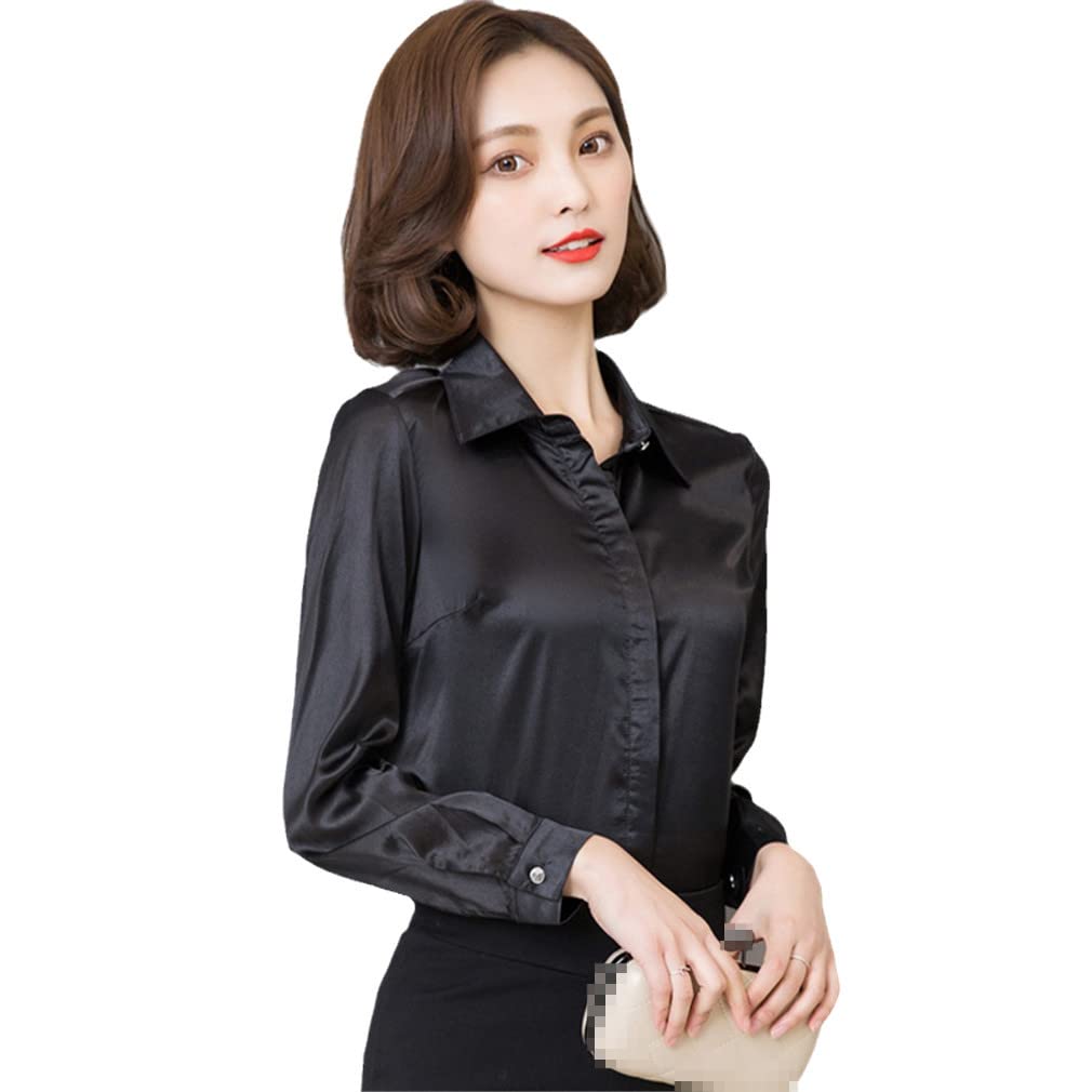 Elegant Women's Satin Silk Blouse - Long Sleeve Office Shirt for Professional Women - Perfect for Business Meetings, Workwear & Formal Occasions