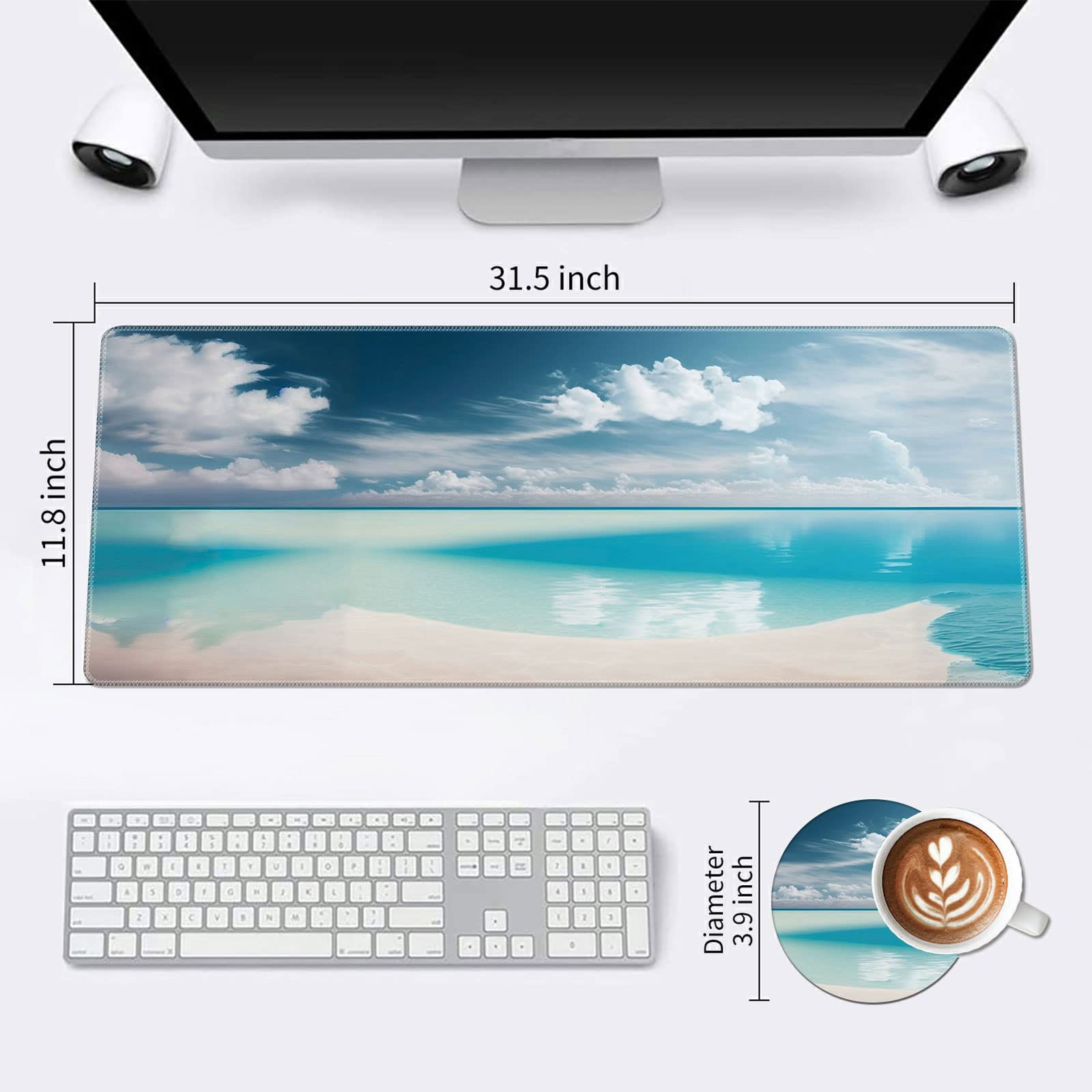 XXL Gaming Mouse Pad (31.5x11.8 Inch) with Stitched Edges & Non-Slip Base - Large Extended Desk Mat for Keyboard and Mouse - Vibrant Sunny Beach Design - Perfect for Gaming, Office Work & Home Computer Setup