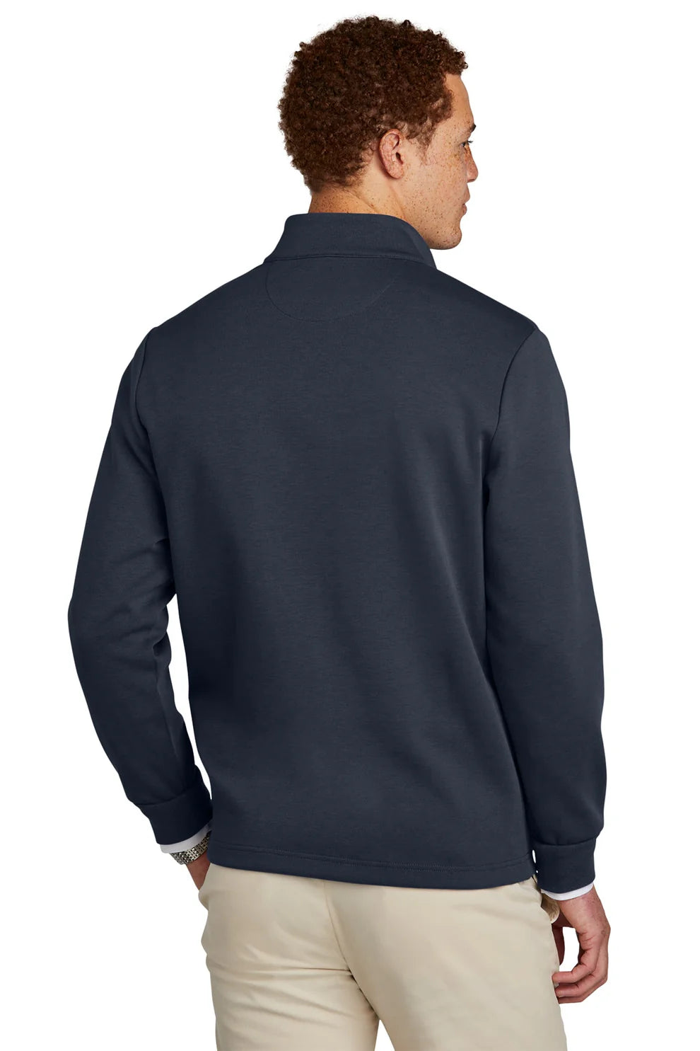 Brooks Brothers Men's Double Knit 1/4 Zip Pullover Sweater - Night Navy Blue Casual Wear for Office & Outdoor Activities