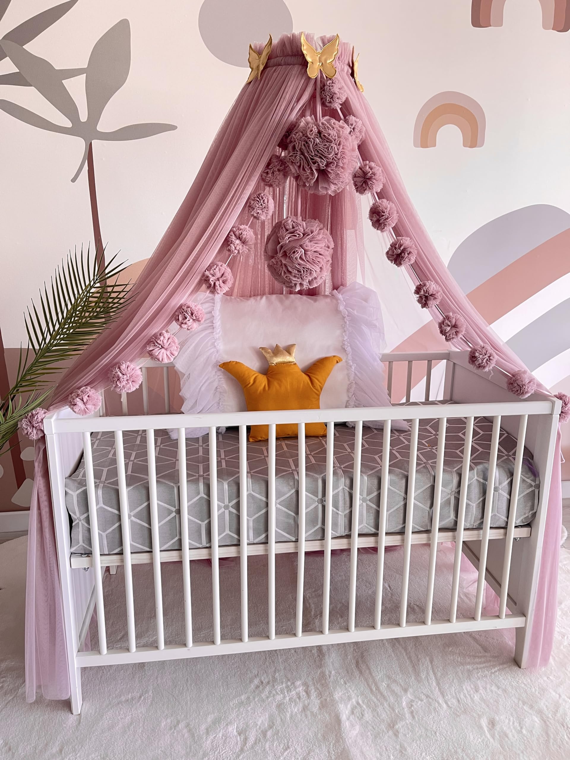 Fancyroom Baby Bed Canopy - Pink Princess Crib Canopy with Mosquito Net for Nursery Decor | Breathable Cotton Fabric for Newborn & Toddler Safety | Perfect for Nursery, Bedroom, and Baby Shower Gifts