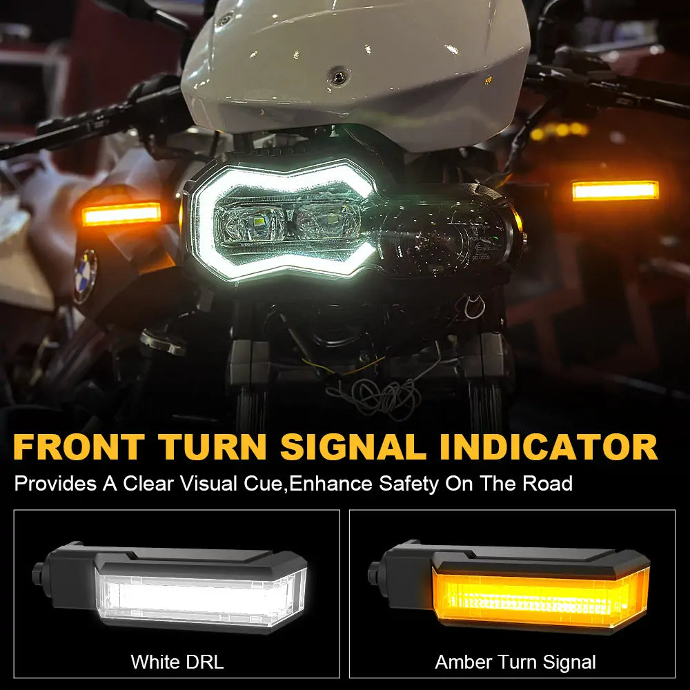 BMW F650GS F800 R1200GS R1200 Motorcycle LED Turn Signal Lights - Front & Rear Indicators with Projection Warning Light | Enhanced Visibility for Safe Night Riding