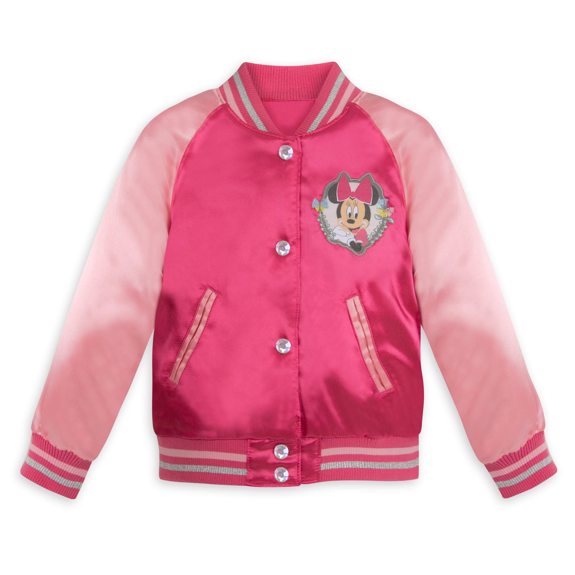 Disney Minnie Mouse Pink Varsity Jacket for Girls - Cute Cartoon Character Coat for School, Halloween & Disney Theme Parties