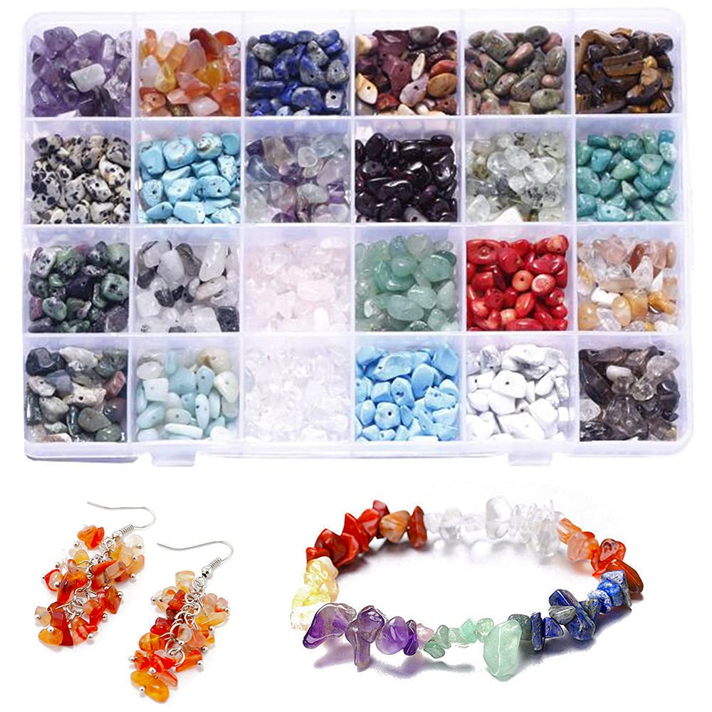 Souarts 24 Colors Crystal Chips Beads Set for DIY Jewelry Making - Natural Irregular Stone Beads for Bracelets, Necklaces & Crafts - Perfect for Handmade Jewelry, Gifts & Creative Projects