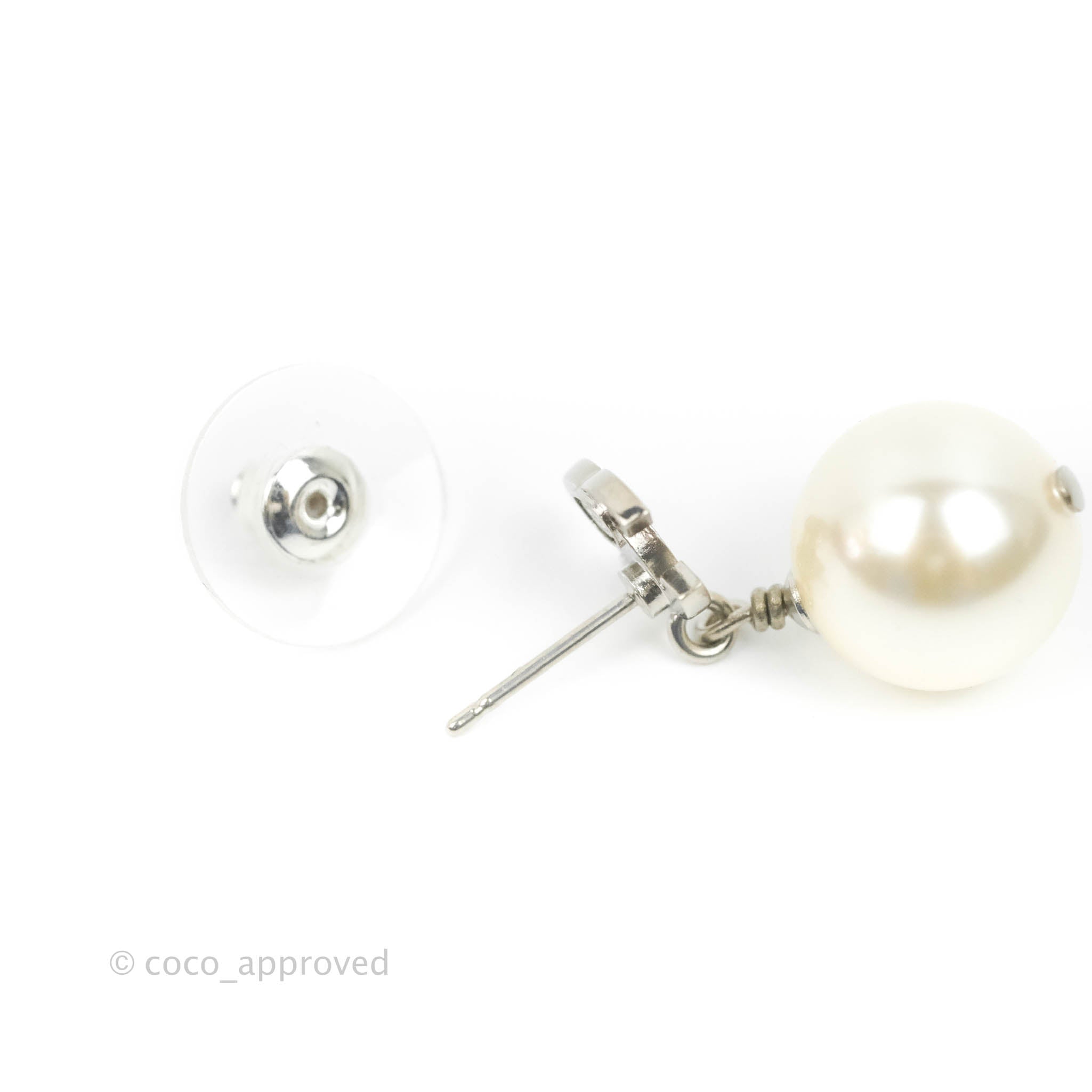 Chanel CC Crystal Pearl Drop Earrings - Silver Tone 23V - Luxury Fashion Jewelry for Women, Perfect for Parties, Weddings & Special Occasions