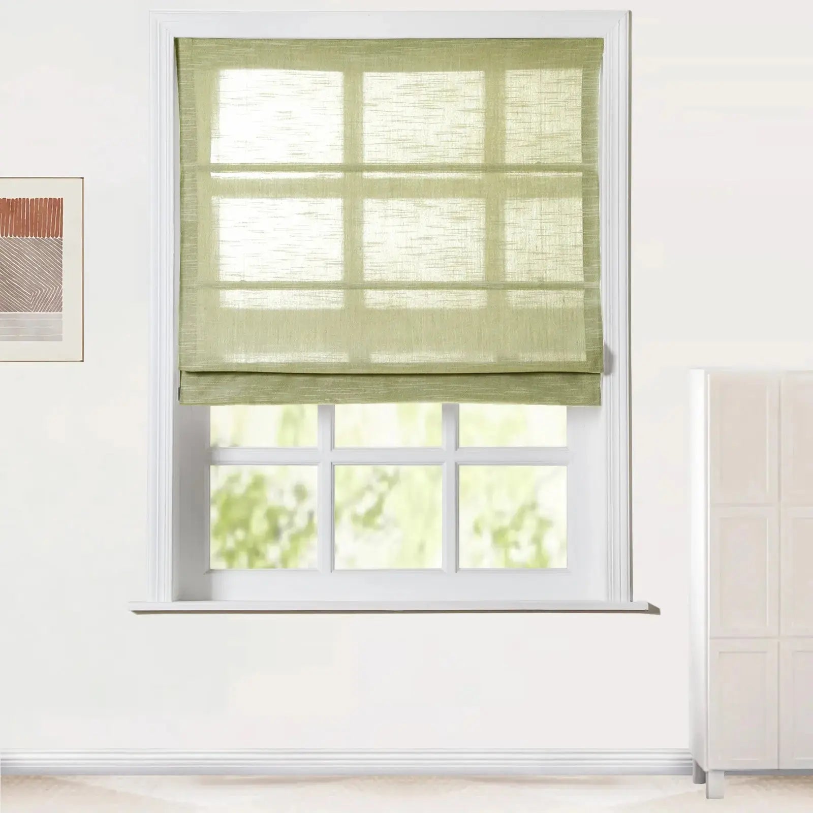Jawara Linen Cotton Roman Shade Cordless - Blackout Window Treatment for Bedroom & Living Room
