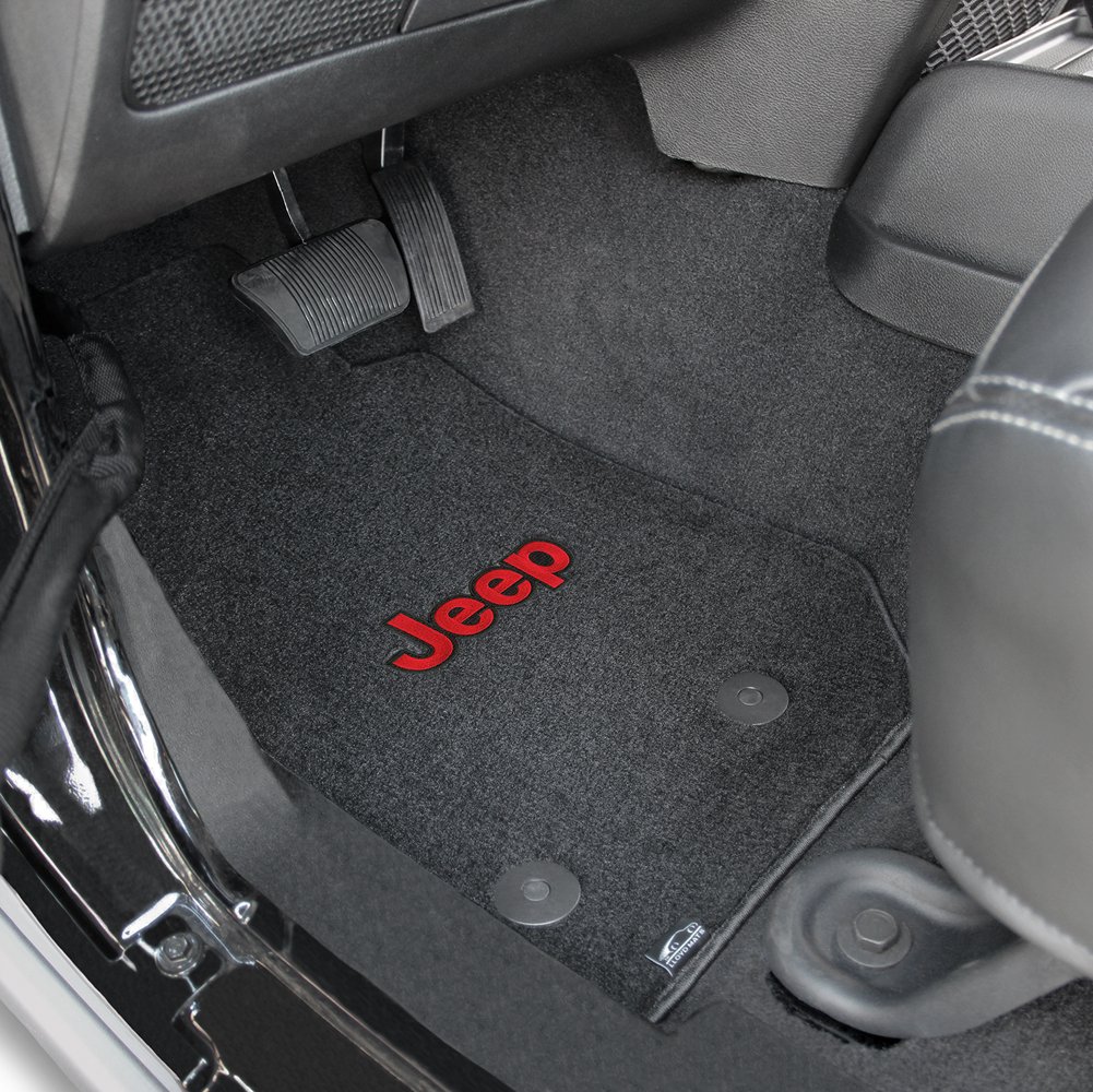 2-Piece Front Seat Covers with Black Velourtex & Red Jeep Logo - Compatible with Jeep Wrangler Unlimited 2014 - Durable & Stylish Upgrade for Off-Road Adventures & Daily Commutes