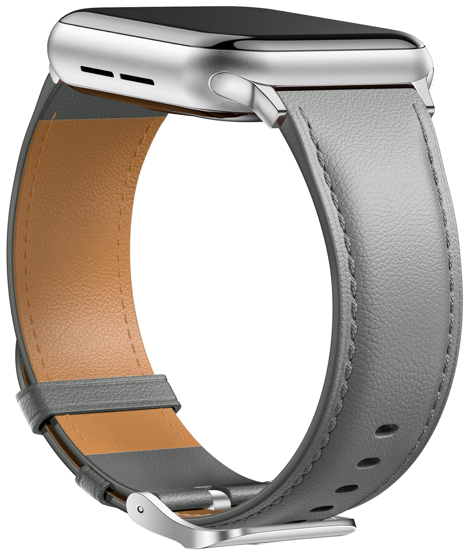 Genuine Leather Apple Watch Band 38mm 40mm 41mm - Classic Replacement Strap Compatible with Apple Watch Series 10/9/8/7/6/5/4/3/2/1/SE - Soft Comfortable Leather Watchband for Women & Men (Gray) - Perfect for Work, Gym & Everyday Wear