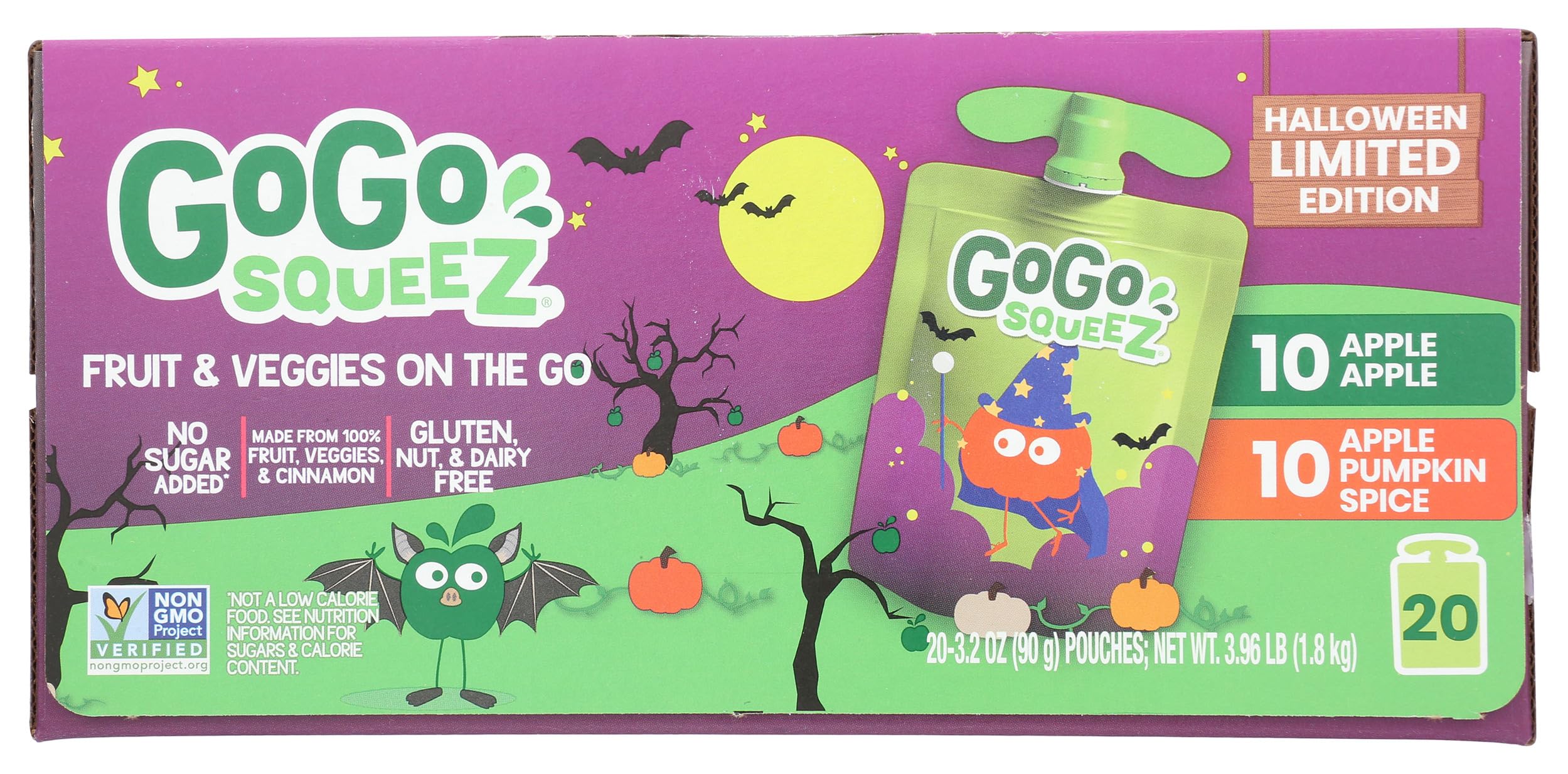Gogo Squeez Fruit & Veggie Pouches - Halloween Edition (64oz) | Healthy Snacks for Kids, Lunch Box & On-the-Go | Perfect for Halloween Treats, School & Travel