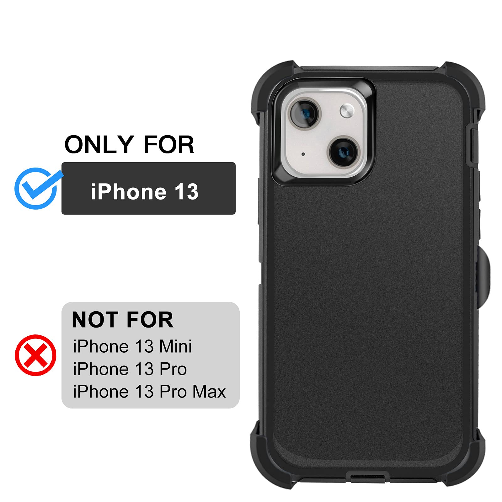 **AICase Heavy Duty Military Grade Shockproof Rugged Phone Case for iPhone 13/14 - Full Body Protection, Belt-Clip Holster & Screen Protector Included - Drop Proof, Dustproof, Tough Cover (Black) - Perfect for Outdoor, Construction & Extreme Sports**