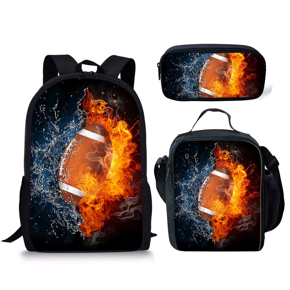 FANCOSAN Cool Sport Soccer Pattern Backpack Set for Teen Boys - School Backpack, Lunch Bag & Pencil Case - Perfect for School, Sports & Travel