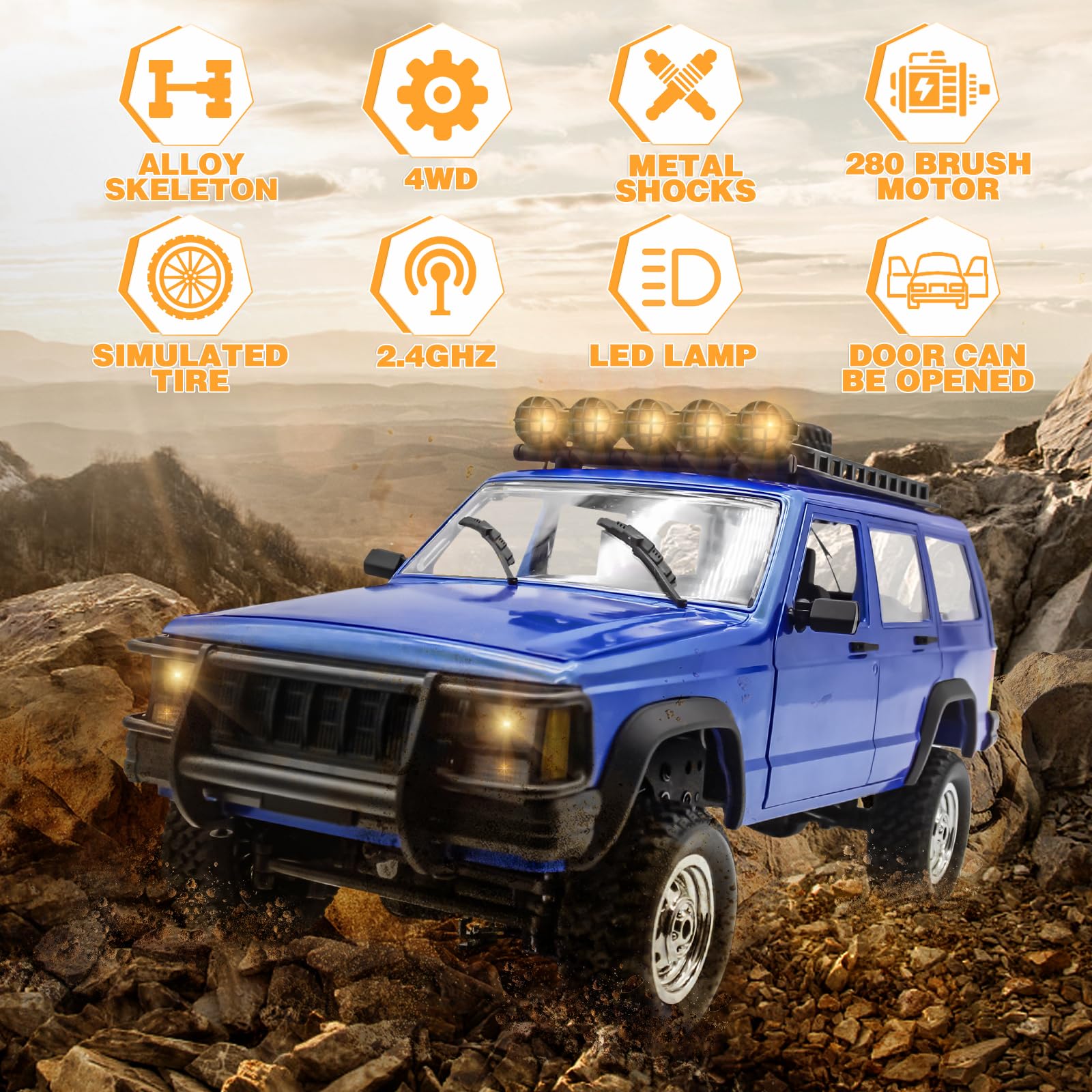 Fistone 1:12 Scale 2.4Ghz 4WD Remote Control Car - RC Rock Crawler Off-Road Truck with LED Lights, Waterproof All-Terrain Climbing Vehicle for Kids & Adults (Ages 8-12) - Perfect for Outdoor Adventures, Backyard Racing & Off-Roading Fun