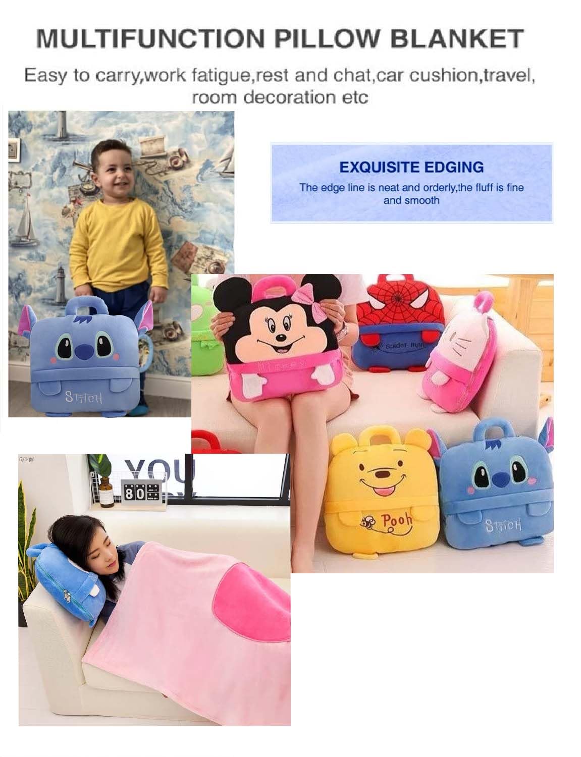 **3-in-1 Plush Travel Pillow Blanket for Kids (Ages 0-15) – Convertible Cozy Blanket & Pillow Bag – Perfect for Airplane, Car, and Camping Trips**