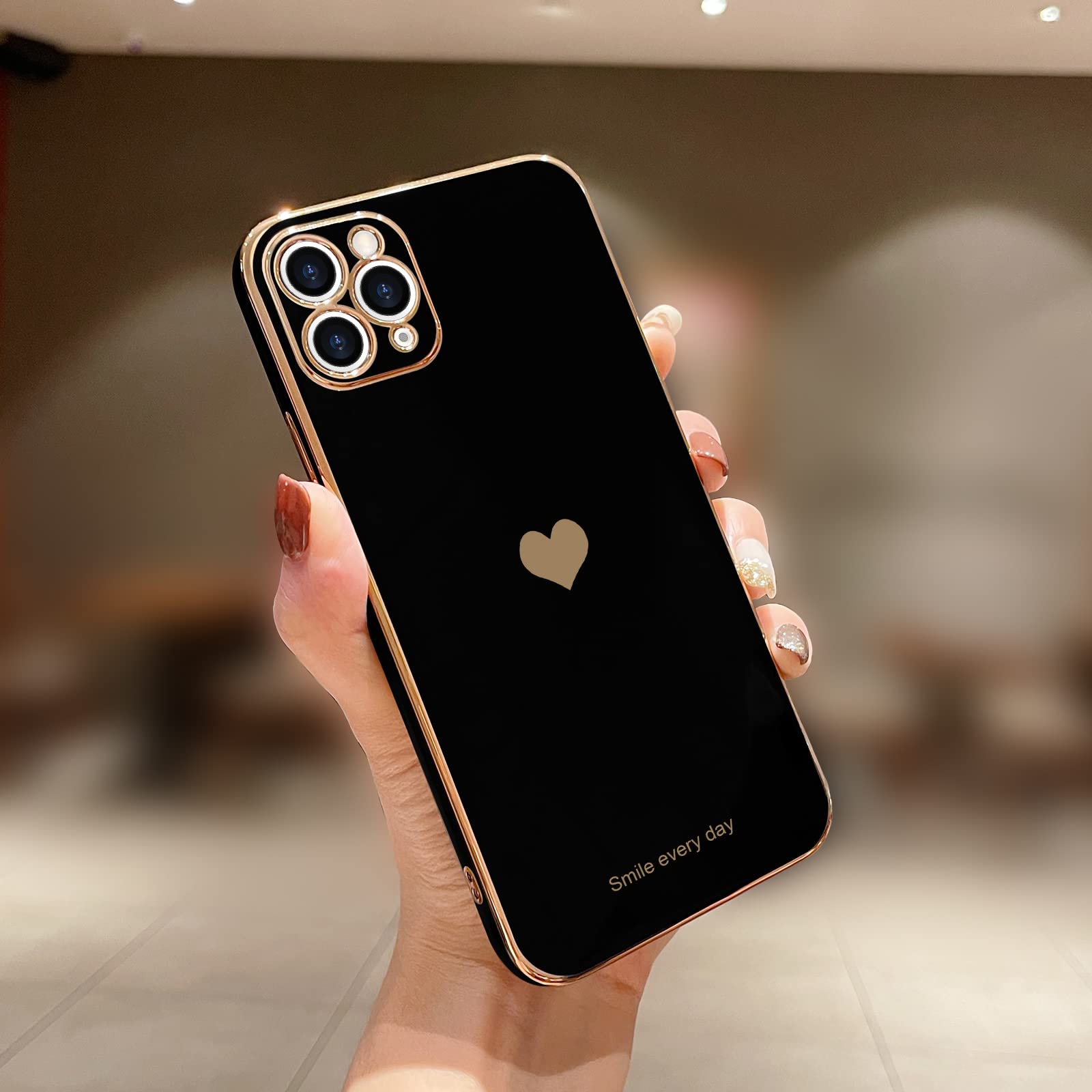 Teageo iPhone 11 Pro Max Case - Cute Heart Design Slim Luxury Bling TPU Cover for Women & Girls | Shockproof Anti-Scratch Protection | Perfect for Daily Use, Work & Travel (Black)