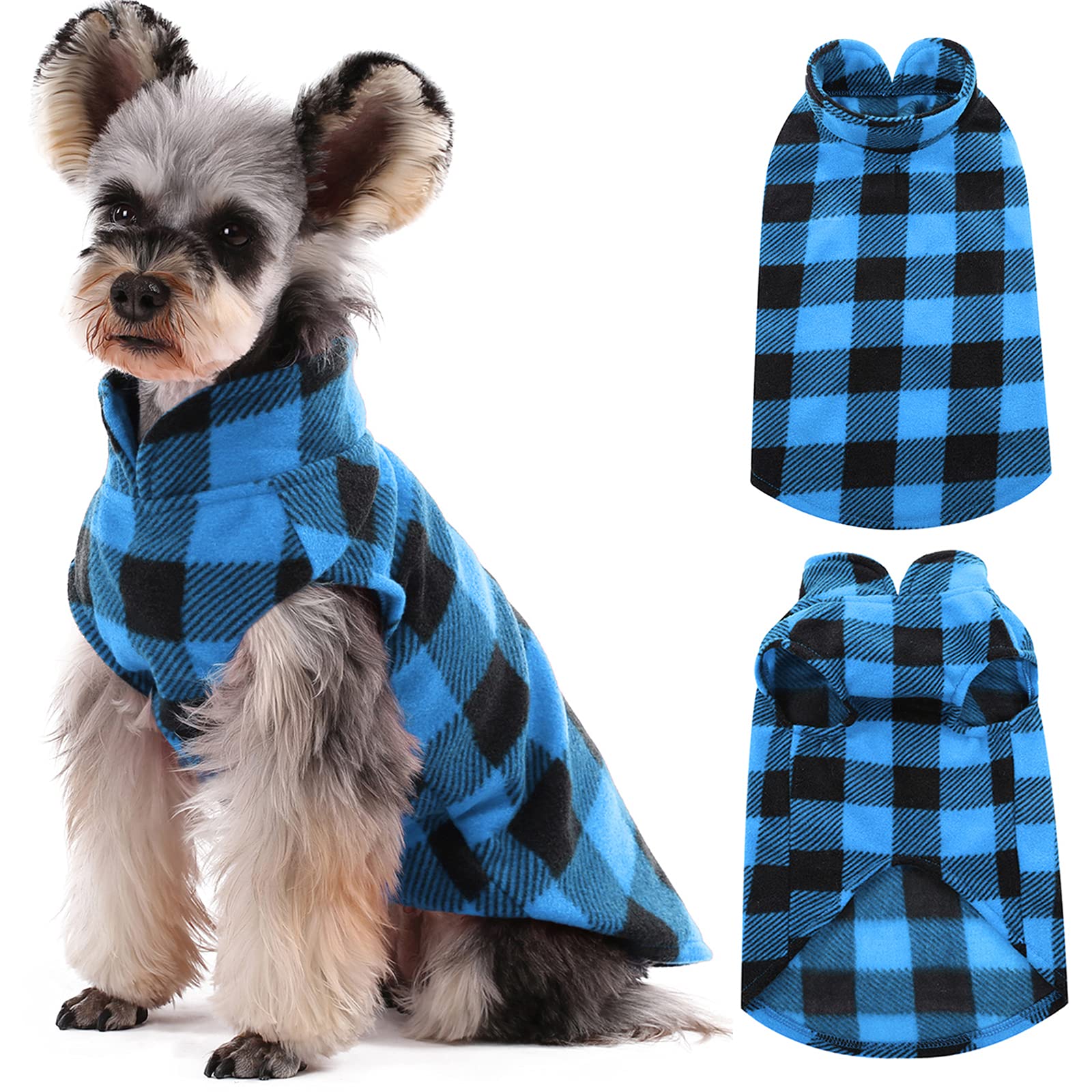 Kuoser Stretch Dog Fleece Vest - Soft Plaid Dog Sweater for Small Dogs & Cats | Warm Winter Pullover Coat for Teddy, Chihuahua & Yorkshire Terriers | Leash Hole Design | Perfect for Outdoor Walks & Cold Weather Protection