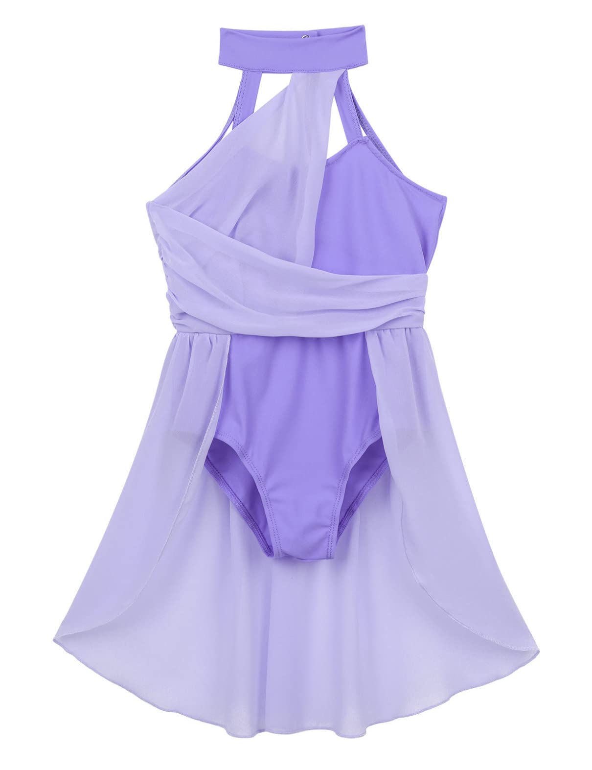 Sxiwei Girls Ballet Dance Leotard - Chiffon Halter Neck One Piece Contemporary Lyrical Dance Dress for Ballroom, Performance & Competition