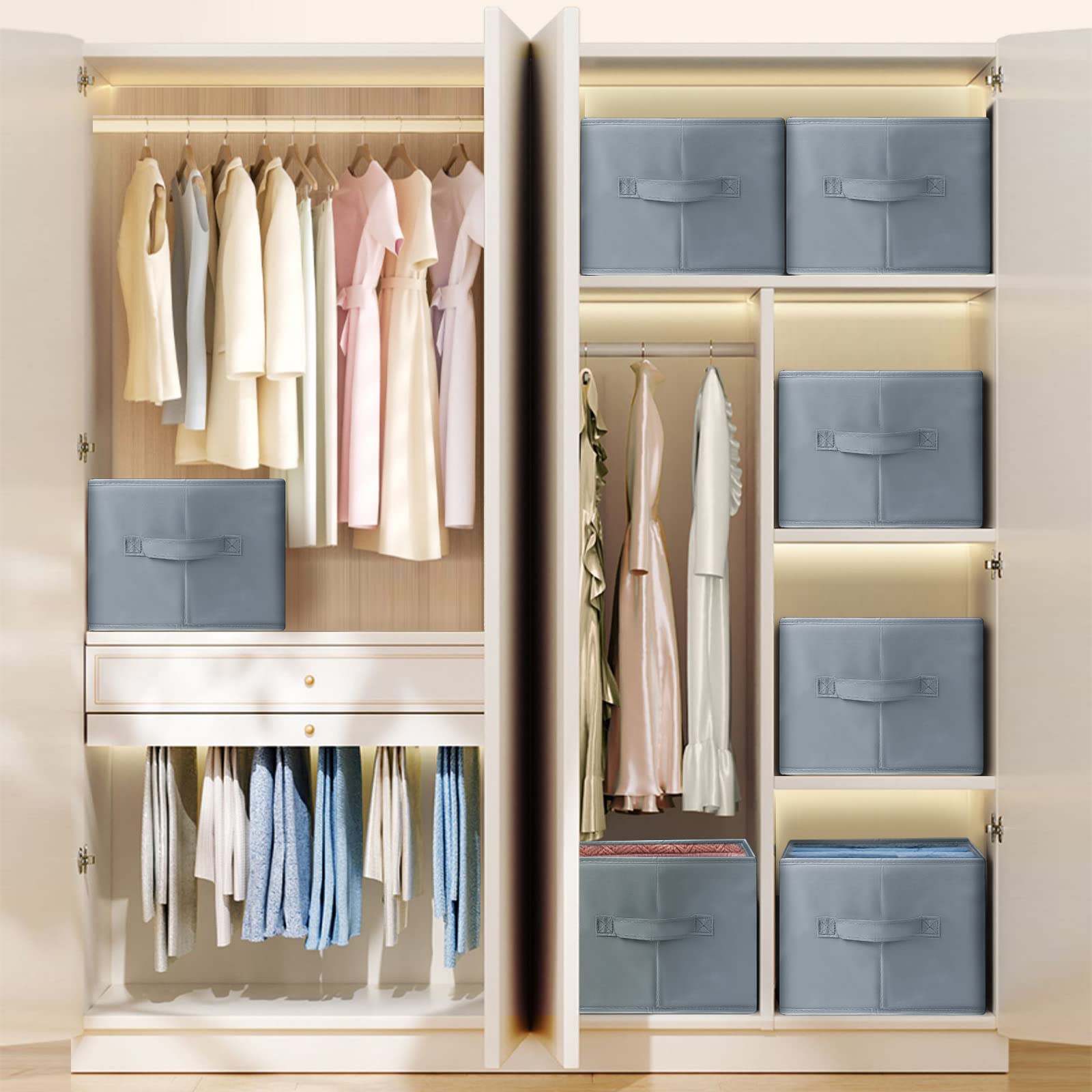 Foldable 7 & 9 Grids Drawer Organizer for Clothes - Wardrobe Storage with Support Board & Handle - Perfect for Jeans, T-shirts, Pants, Leggings & Skirts (2Pcs) - Ideal for Bedroom, Closet & Travel Organization