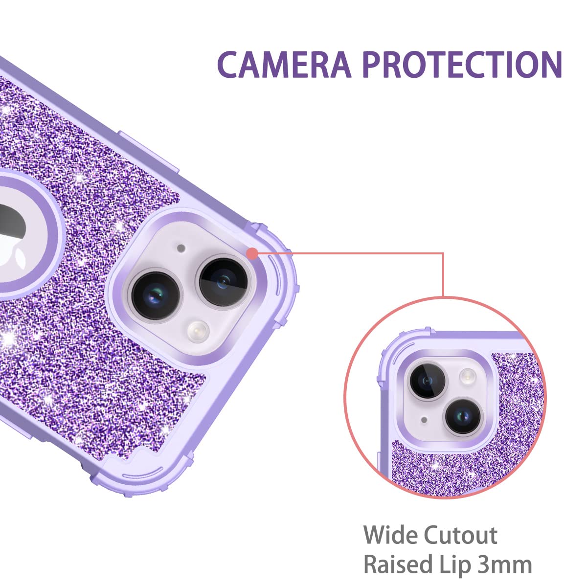 LONTECT iPhone 14 Case - Glitter Sparkly Protective Cover with Shockproof Heavy Duty Hybrid Design for Apple iPhone 14 - Shiny Purple - Perfect for Everyday Use, Parties & Special Occasions