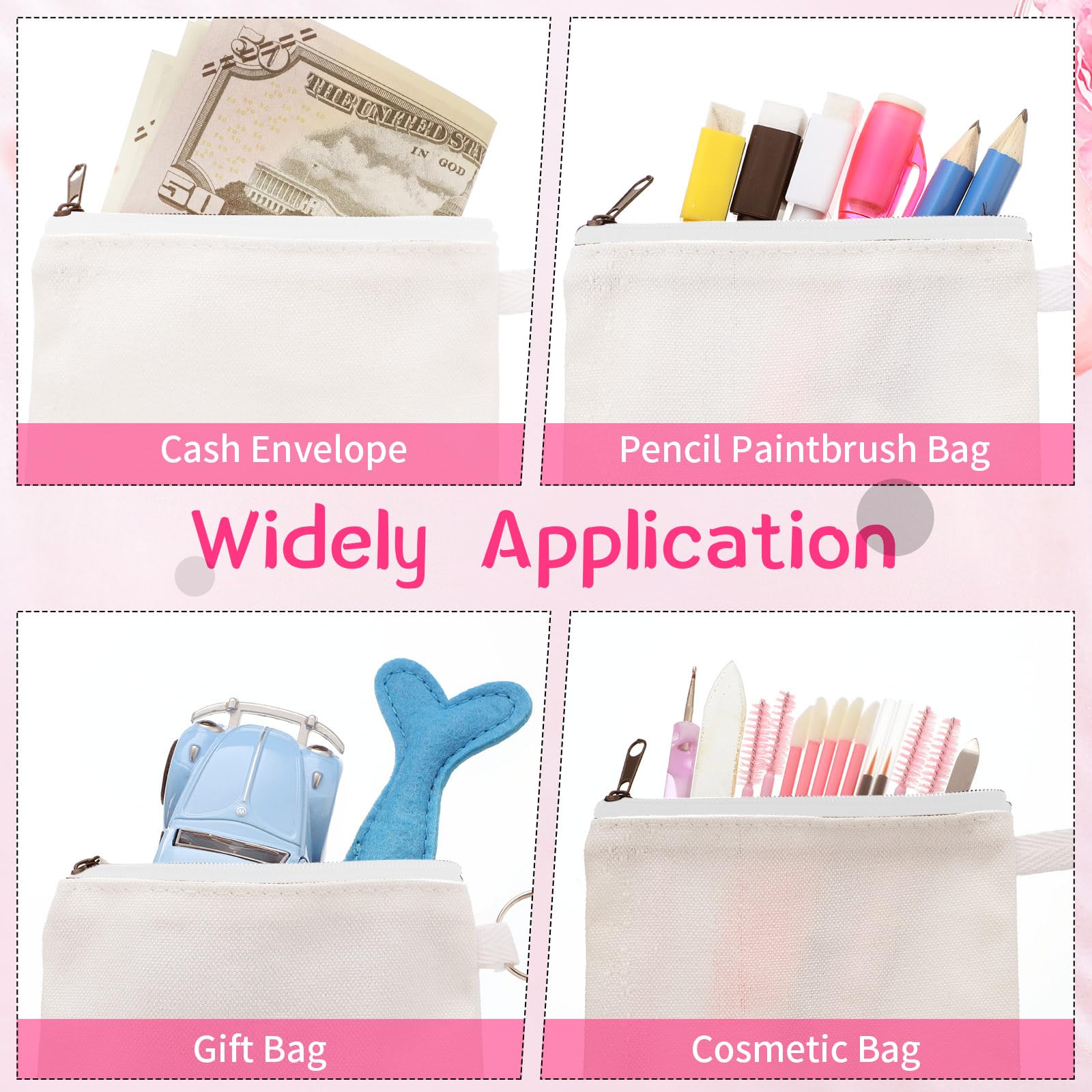 Frienda 30 Pack White Sublimation Blank Makeup Bags - DIY Cosmetic Pouch with Zipper for Travel, Toiletry Organizer, Pencil Case & Coin Purse - Bulk Craft Supplies for Personalization & Gifts