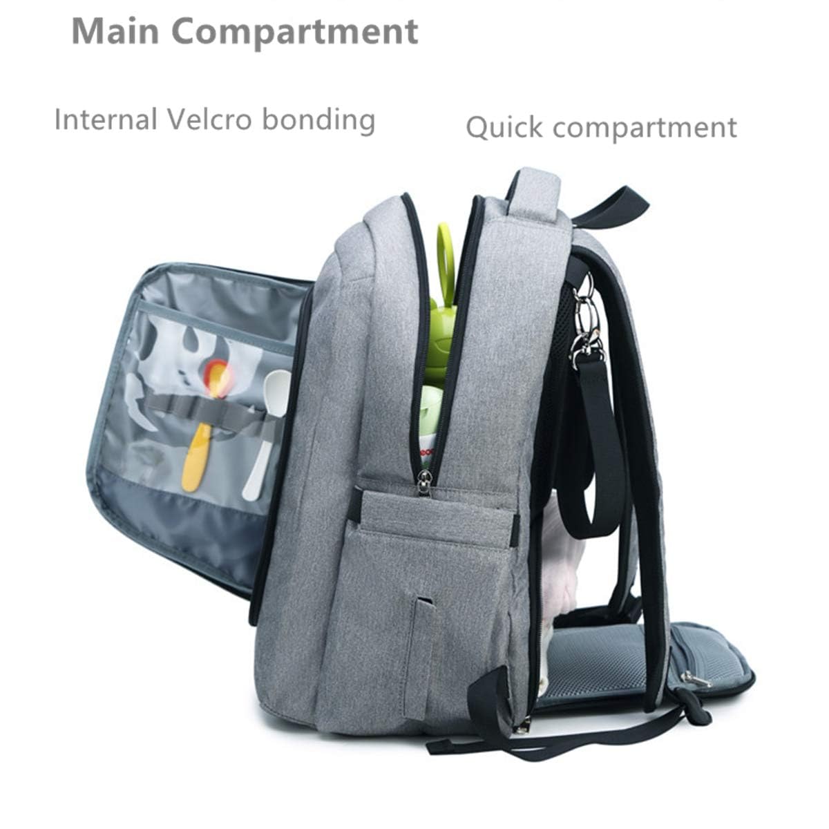 Snapwish Travel Diaper Backpack for Dads - Baby Changing Bag with Stroller Straps & Pad, Light Grey Unisex Diaper Bag | Perfect for Parenting Outings, Travel & Daily Use with Toddlers
