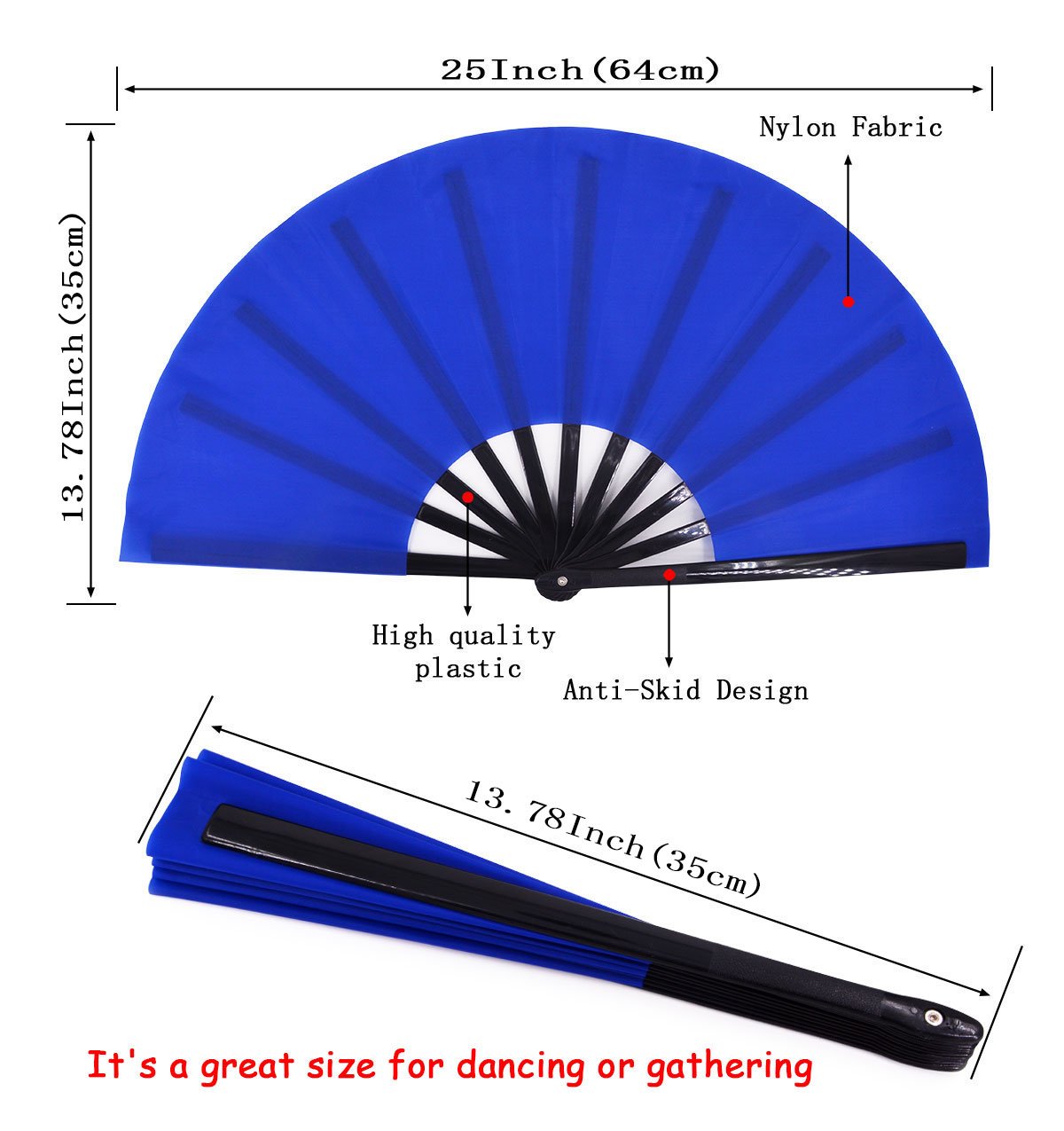 Amajiji Large Folding Hand Fan - Traditional Chinese & Japanese Style Nylon Cloth Handheld Fan for Dancing, Wedding, Cosplay, Home Decor and Gift Giving - Perfect for Summer Cooling, Asian Culture Events & Performance Arts