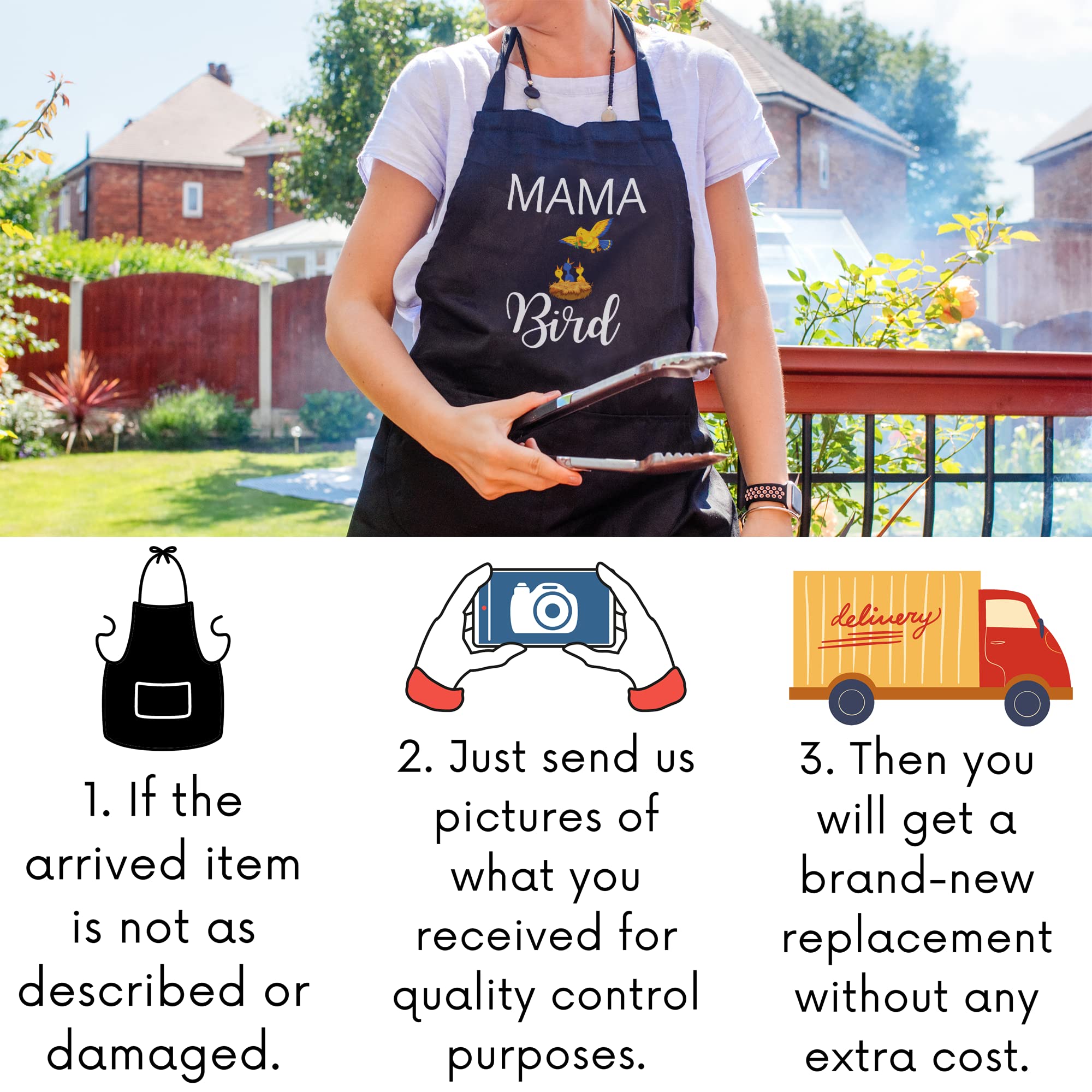 FunnyLazy Mama Bird Baby Bird Mother's Day Apron - Adjustable Black Kitchen Apron for Women & Men - Perfect for Cooking, Baking, BBQ & Gift Giving