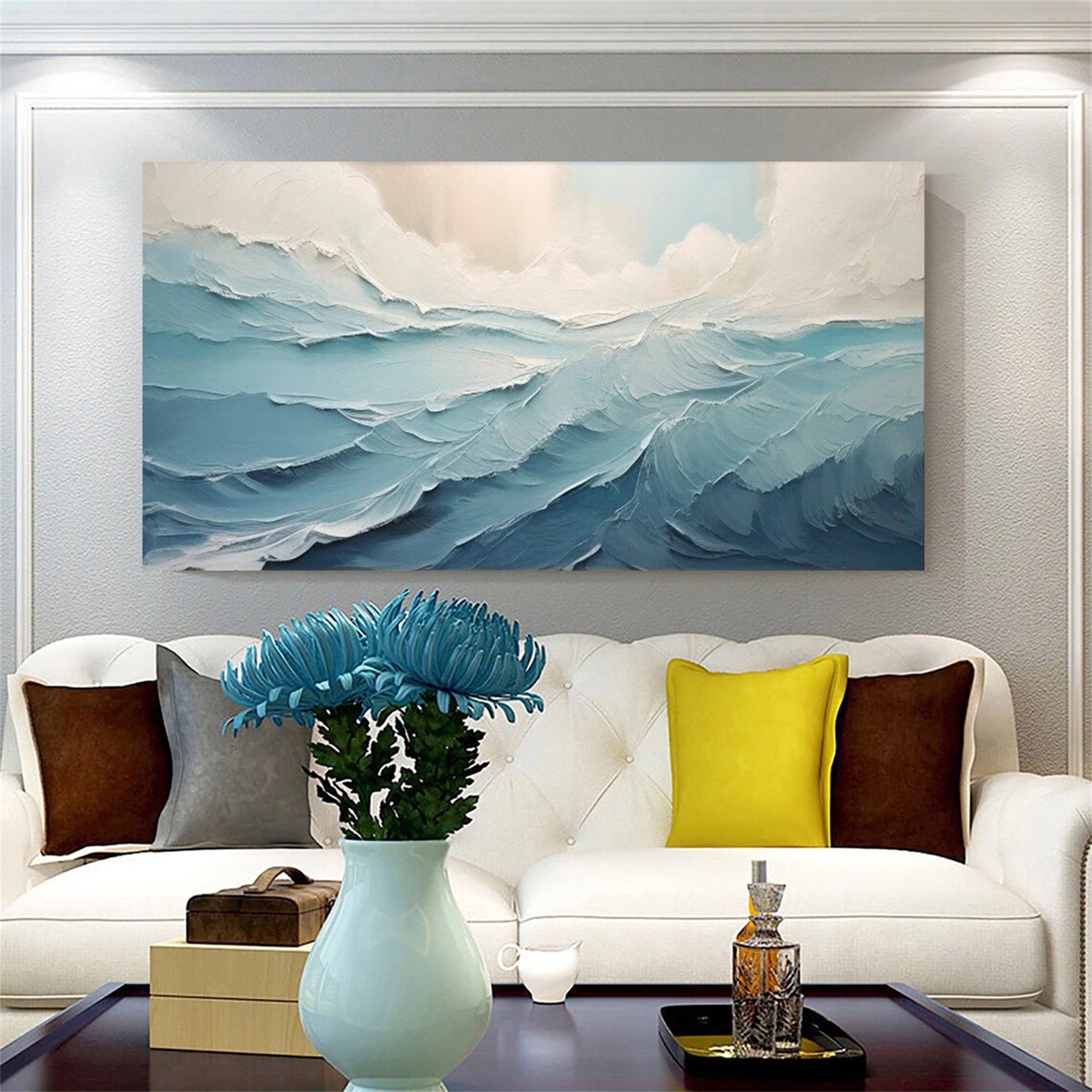 Ocean and Sky Painting #OS 100 - Handmade Canvas Wall Art for Home Decor, Office & Living Room - Perfect for Coastal, Beach House or Nature Inspired Interior Design