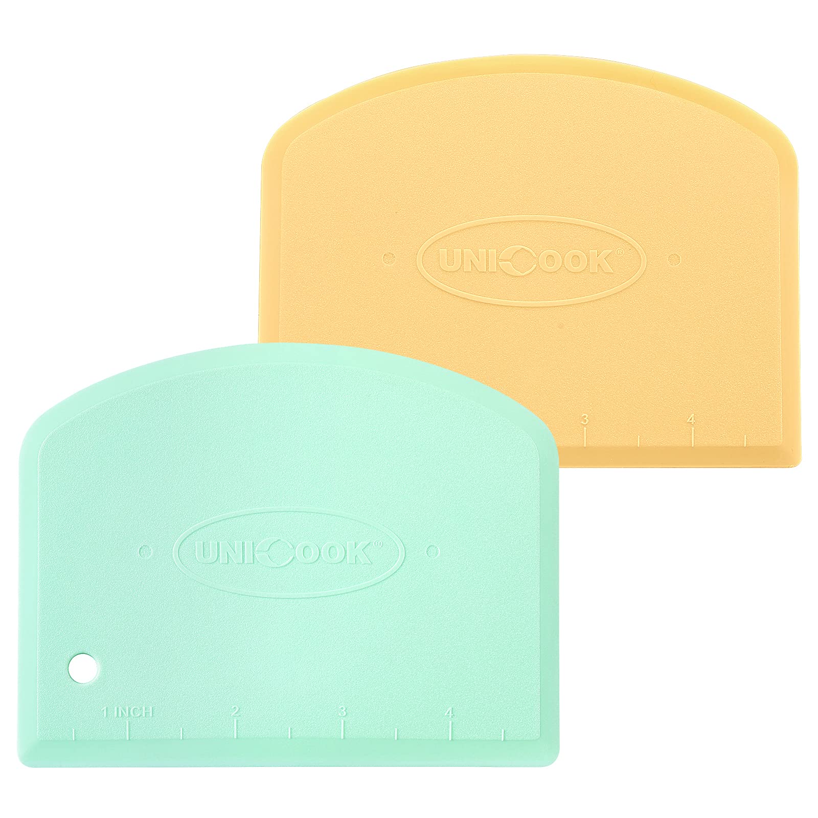 Unicook Flexible Dough Scraper & Bowl Scraper Set - 2 Pack Non-Slip Bench Cutter with Measurement for Baking, Pastry, Pizza, Bread, Cake | Perfect for Kneading, Cutting, Measuring & Cleaning in Professional & Home Kitchens