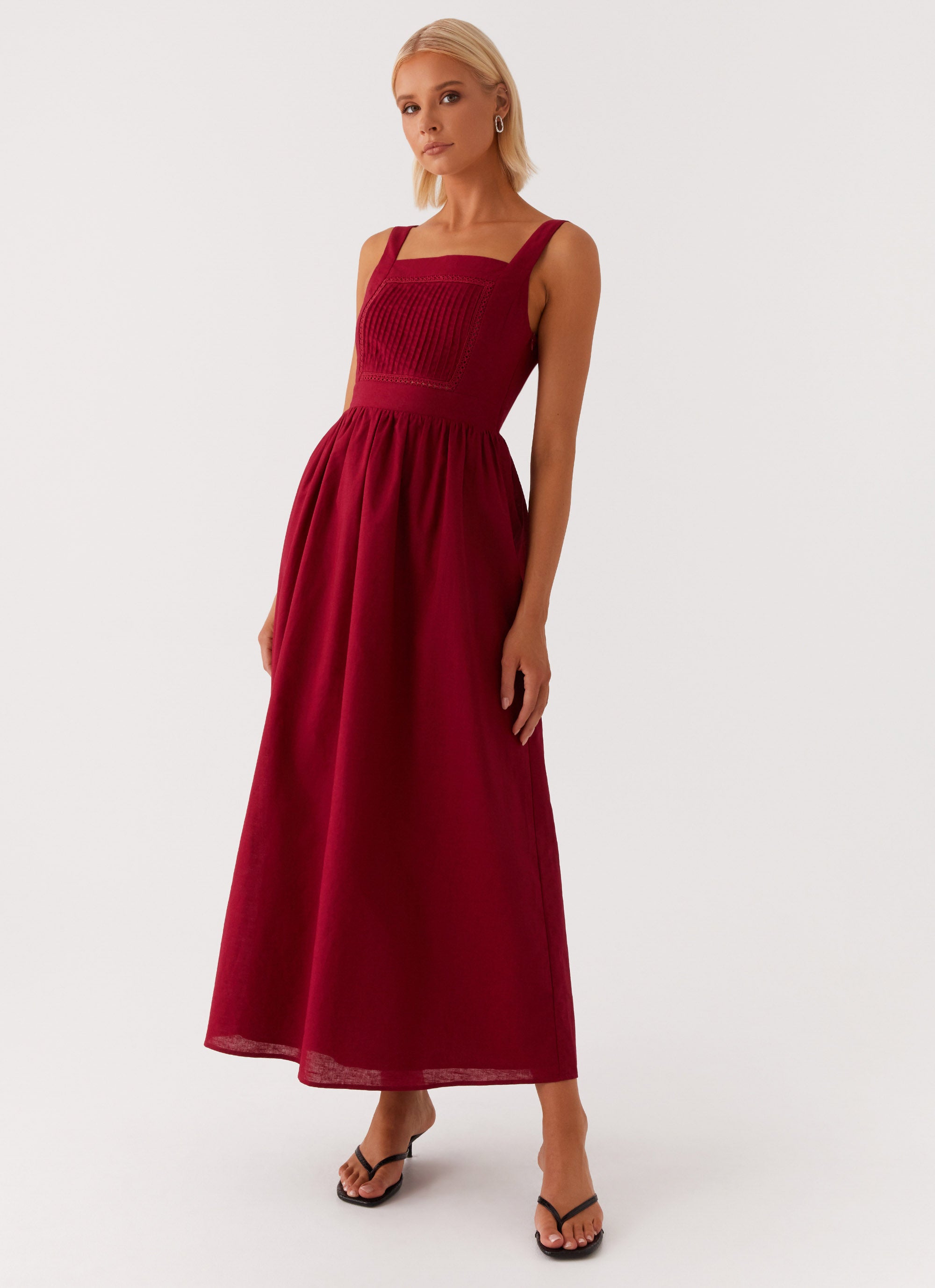 Brylin Linen Midi Dress for Women - Breathable Summer Dress in Red | Casual & Beach Wear, Perfect for Vacation & Outdoor Activities