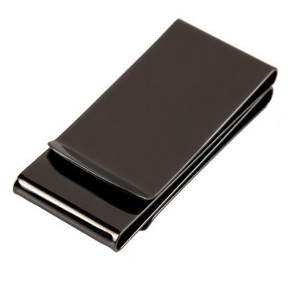 Slim Stainless Steel Money Clip Wallet - RFID Blocking Credit Card Holder & Cash Clip (Black Double Sided) - Perfect for Travel, Business & Everyday Carry